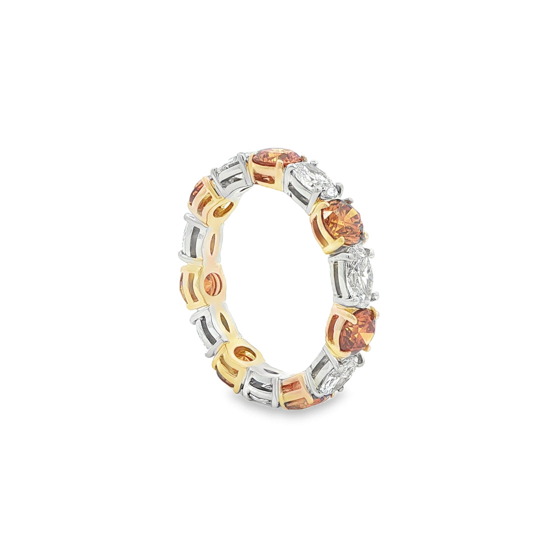 3.73CTW Eternity Fancy Color and Oval Brilliant Diamond Band in 14K Yellow Gold & Platinum