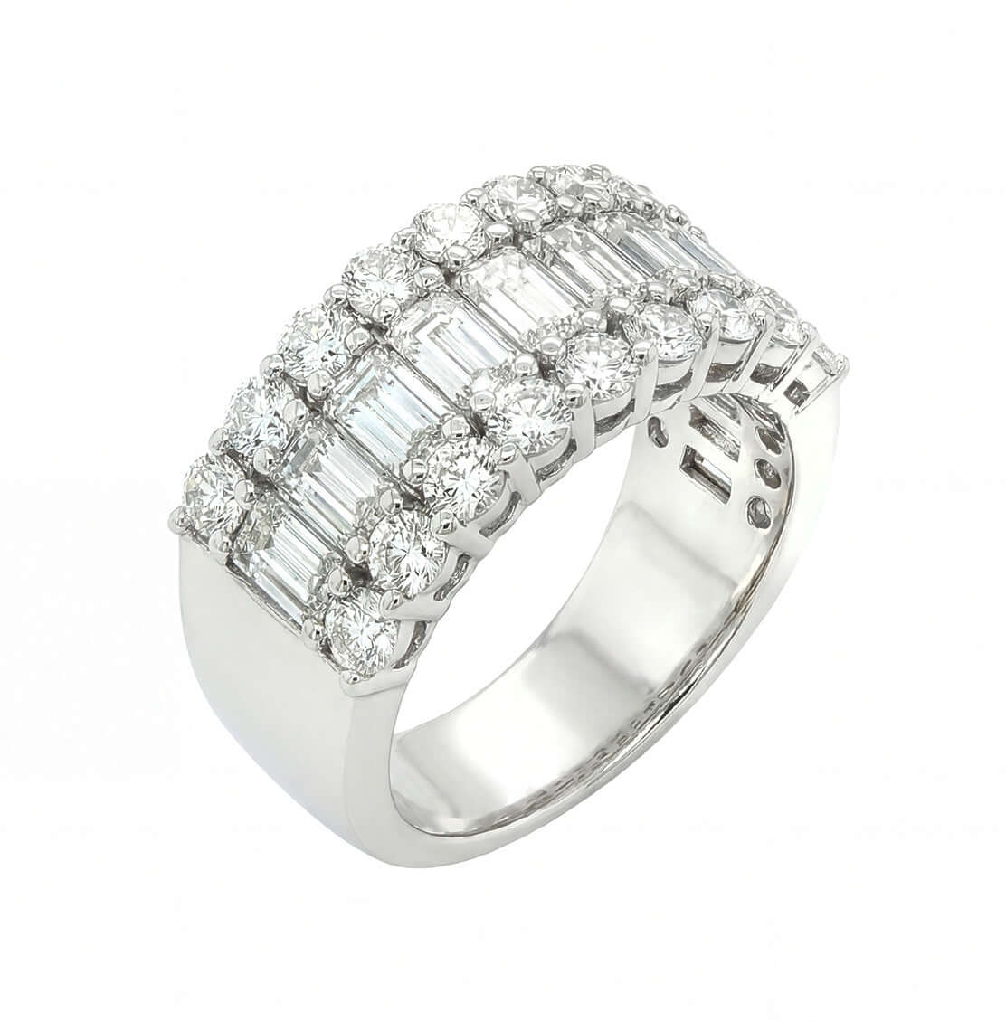 3.25ct. Emerald Cut and Round Brilliant Diamond Band in Platinum - RING