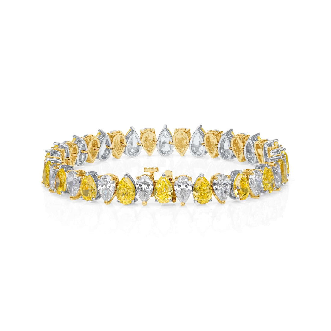 19.52 CT. Alternating Fancy Yellow Diamond and Pear Cut Diamond Bracelet in 18K White Gold and Yellow Gold - Tennis Bracelet