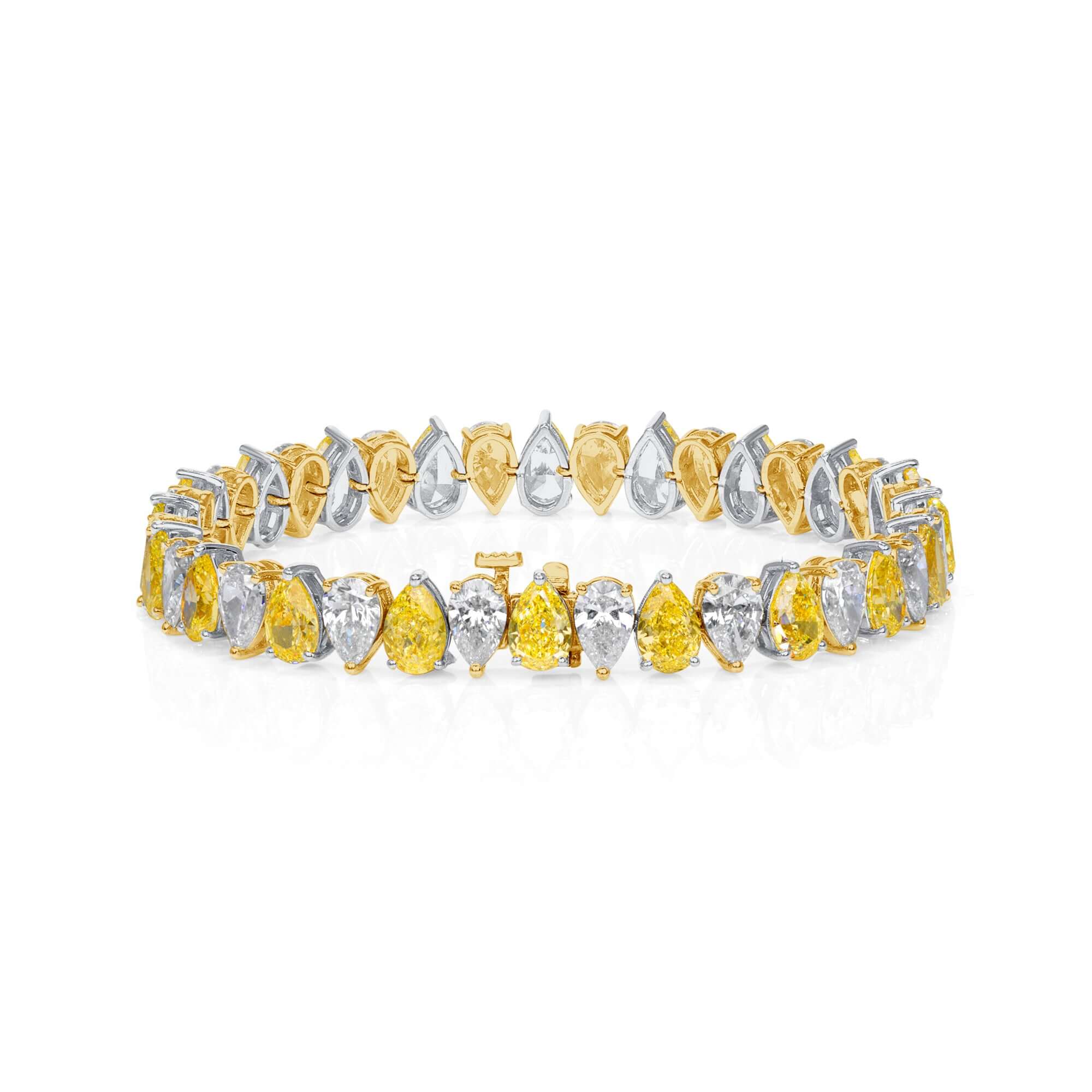 19.52 CT. Alternating Fancy Yellow Diamond and Pear Cut Diamond Bracelet in 18K White Gold and Yellow Gold - Tennis Bracelet
