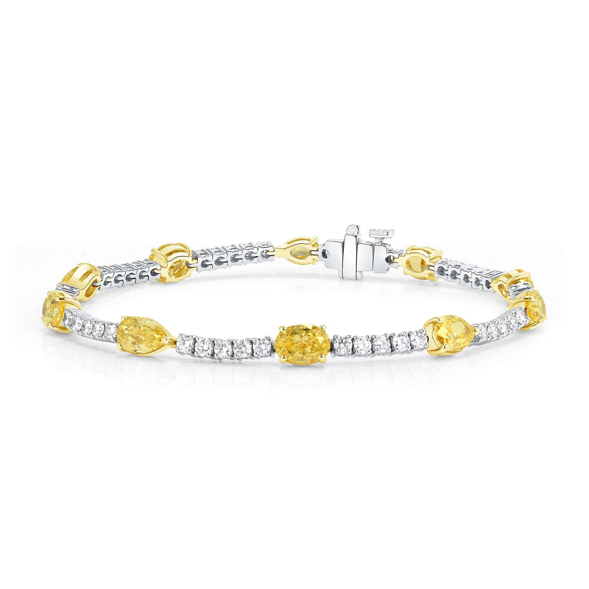 Round Diamond 18K Gold Tennis Bracelet With Fancy Yellow Diamond Accents - Tennis Bracelet