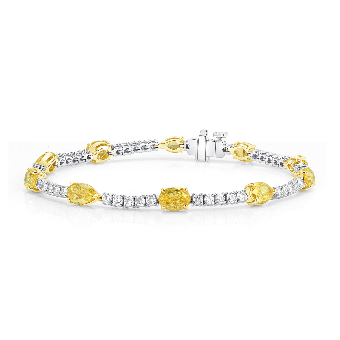 Round Diamond 18K Gold Tennis Bracelet With Fancy Yellow Diamond Accents