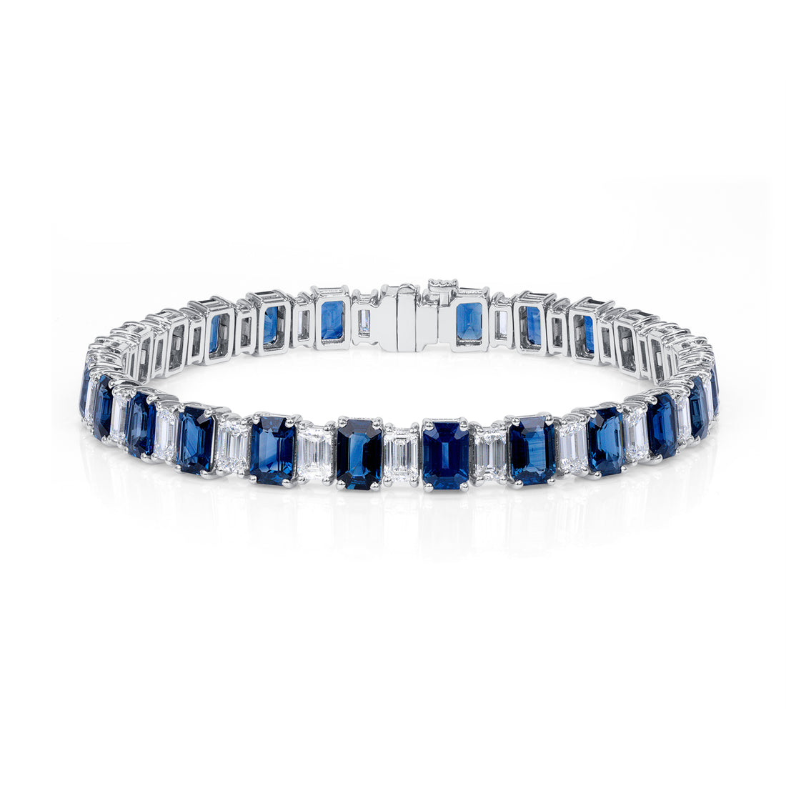 20.26 CT. Alternating Emerald Cut Blue Sapphire and Emerald Cut Diamond Tennis Bracelet in 14K White Gold