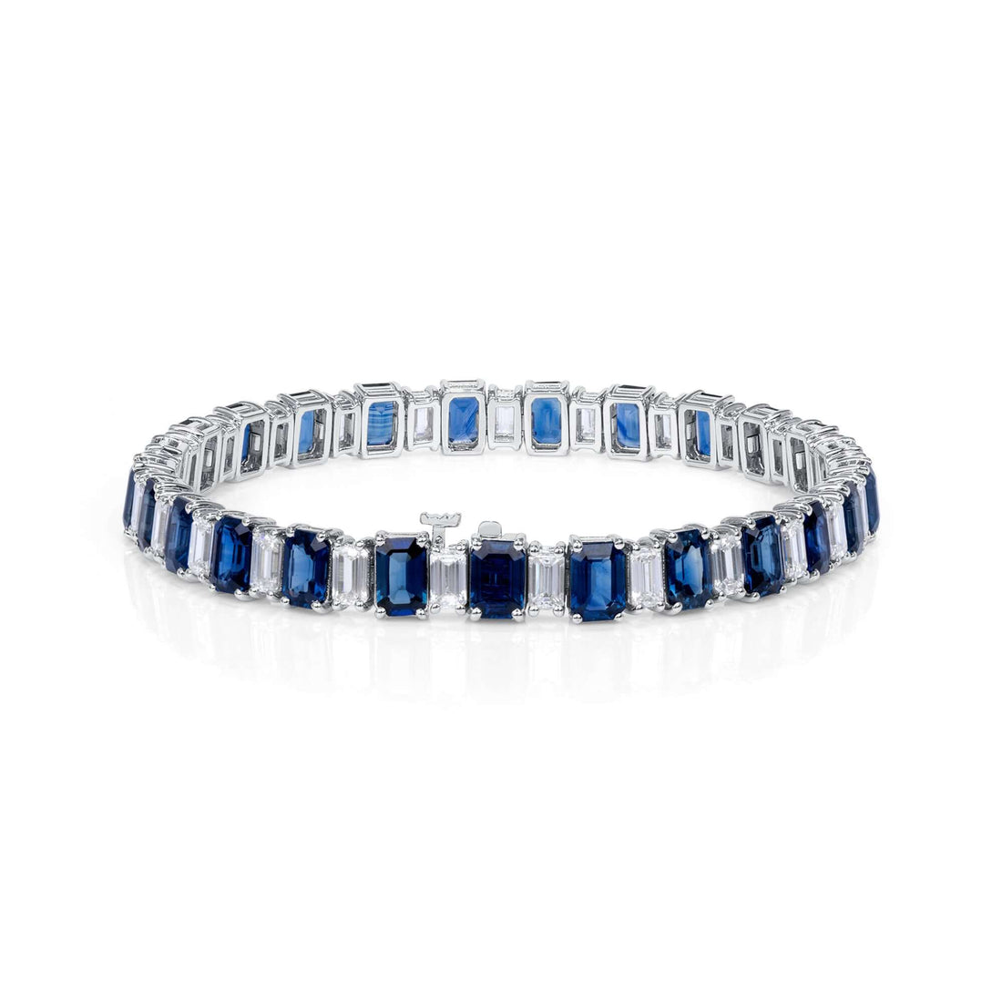 20.26 CT. Alternating Emerald Cut Blue Sapphire and Emerald Cut Diamond Tennis Bracelet in 14K White Gold - Tennis Bracelet