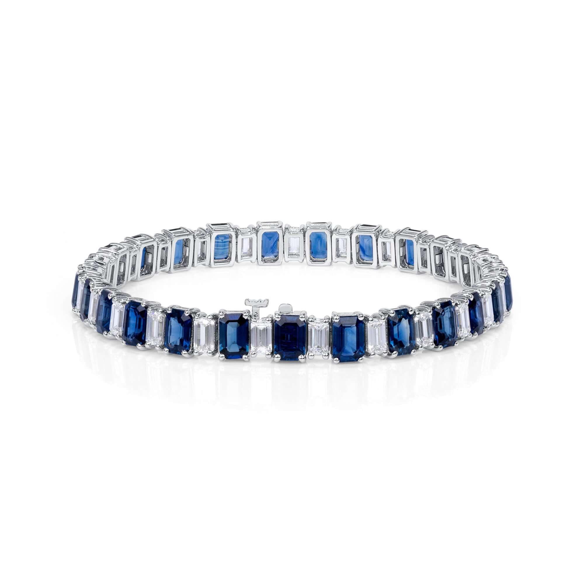 20.26 CT. Alternating Emerald Cut Blue Sapphire and Emerald Cut Diamond Tennis Bracelet in 14K White Gold - Tennis Bracelet