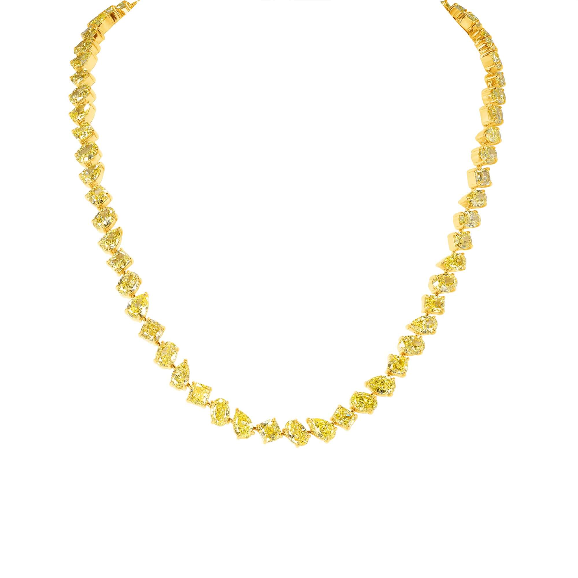 Mixed Cut Fancy Yellow Diamond Necklace in 18K Yellow Gold - Tennis Necklace
