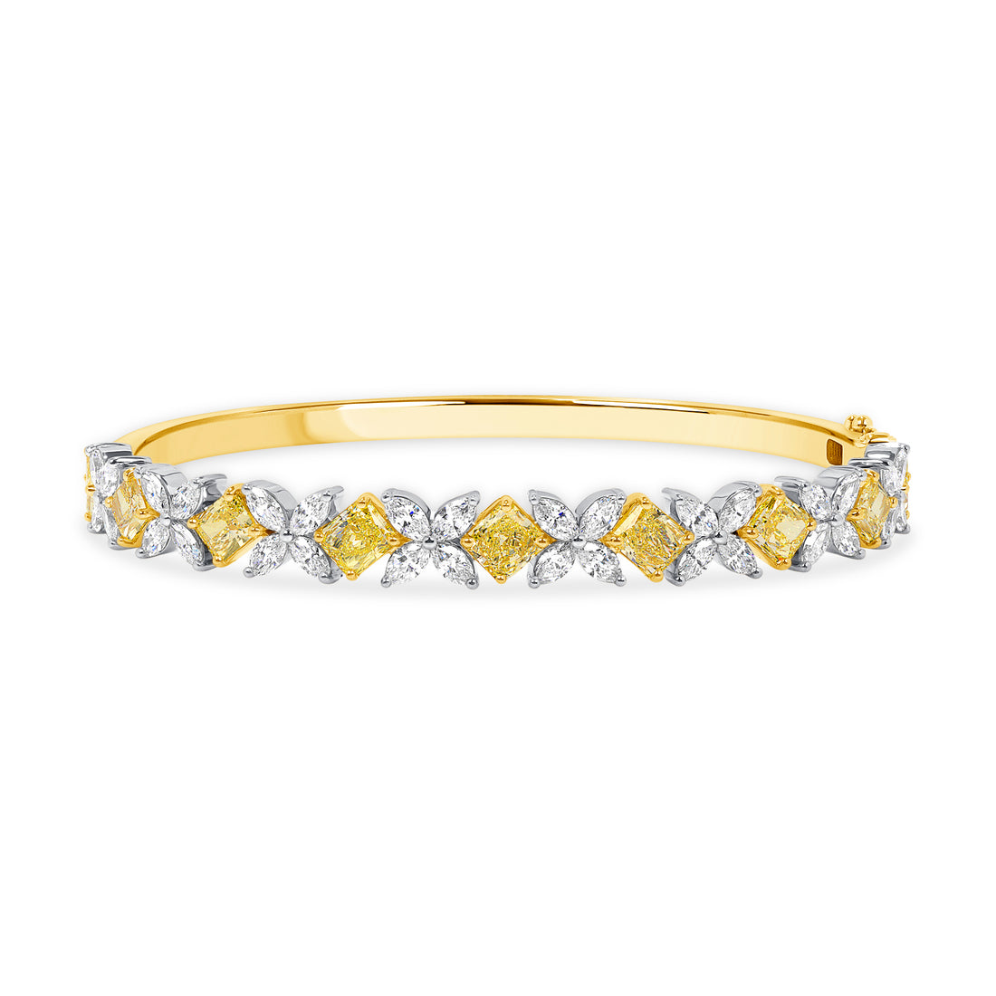 Fancy Yellow Square Diamond and Marquise Diamond Tennis Bracelet in 18K Yellow Gold and Platinum