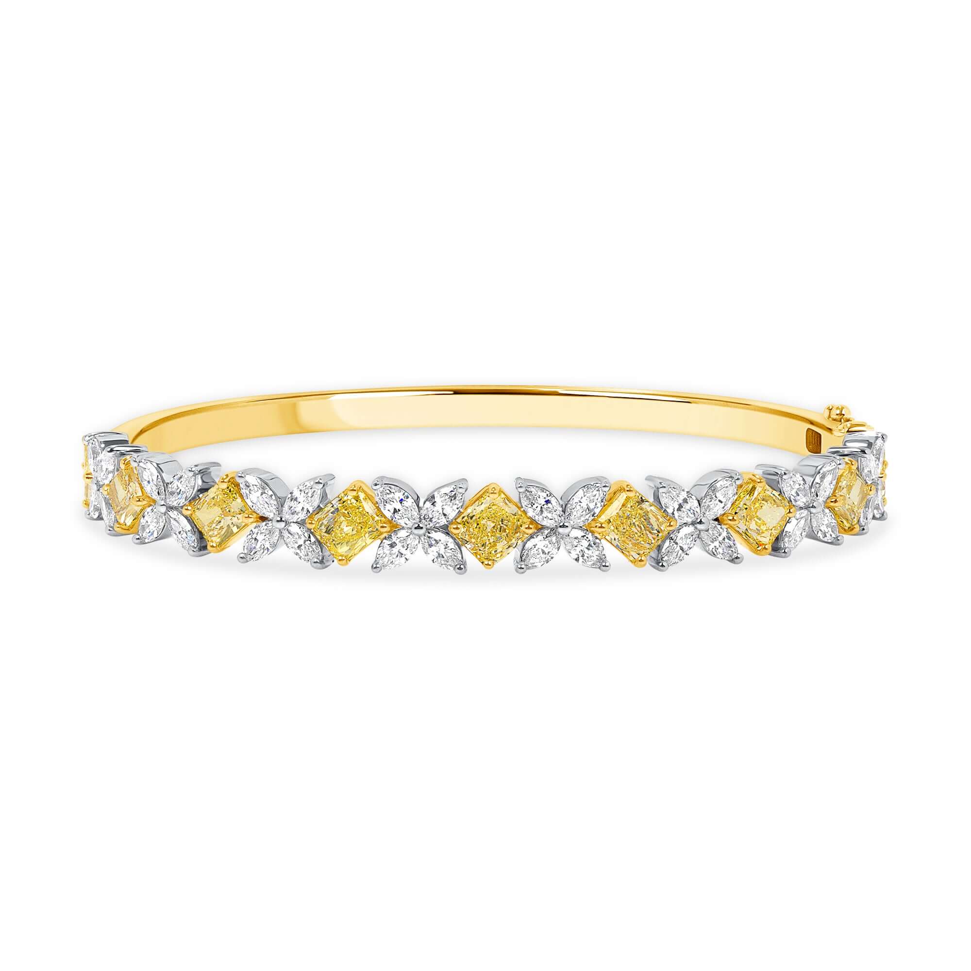 Fancy Yellow Square Diamond and Marquise Diamond Tennis Bracelet in 18K Yellow Gold and Platinum - Tennis Bracelet