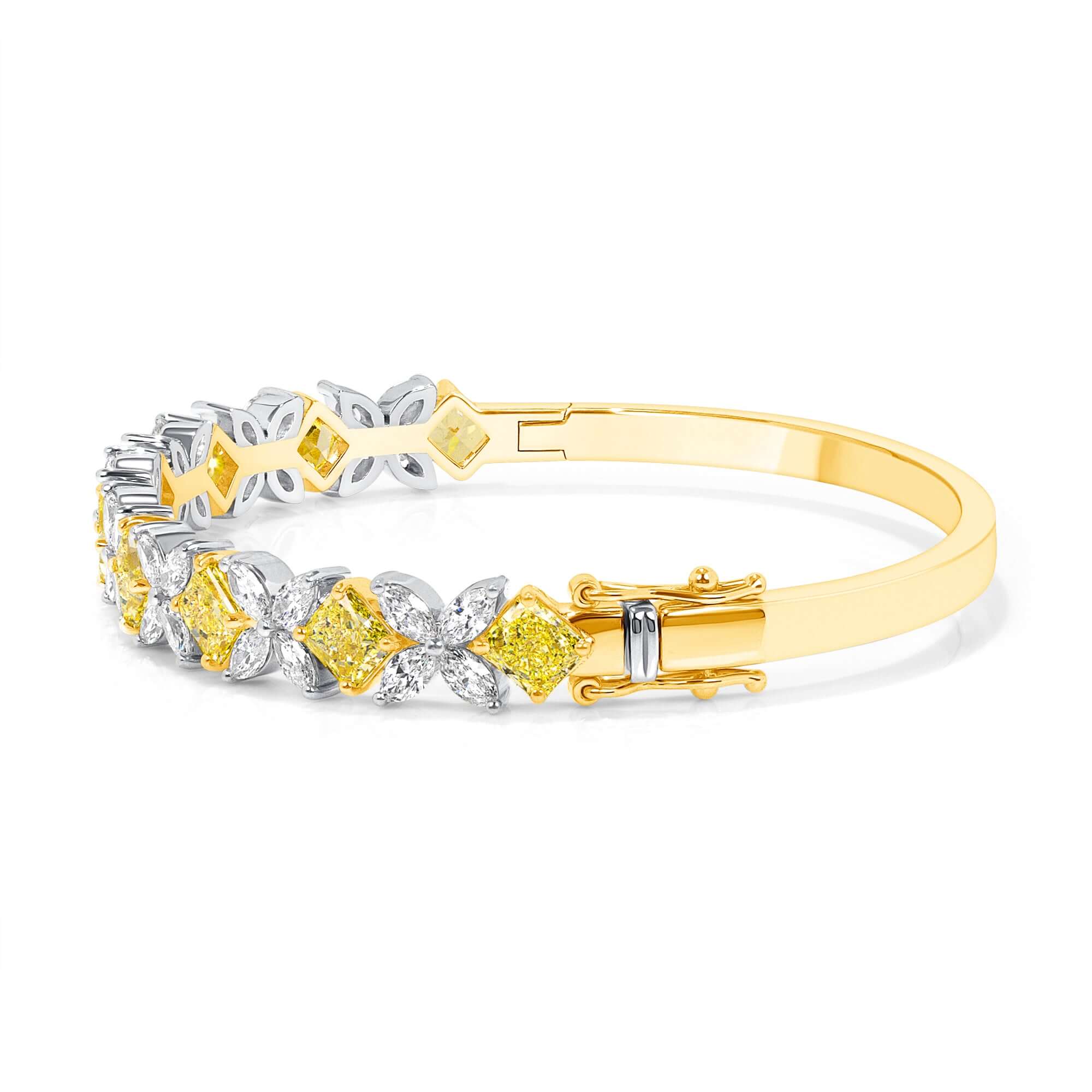 Fancy Yellow Square Diamond and Marquise Diamond Tennis Bracelet in 18K Yellow Gold and Platinum - Tennis Bracelet
