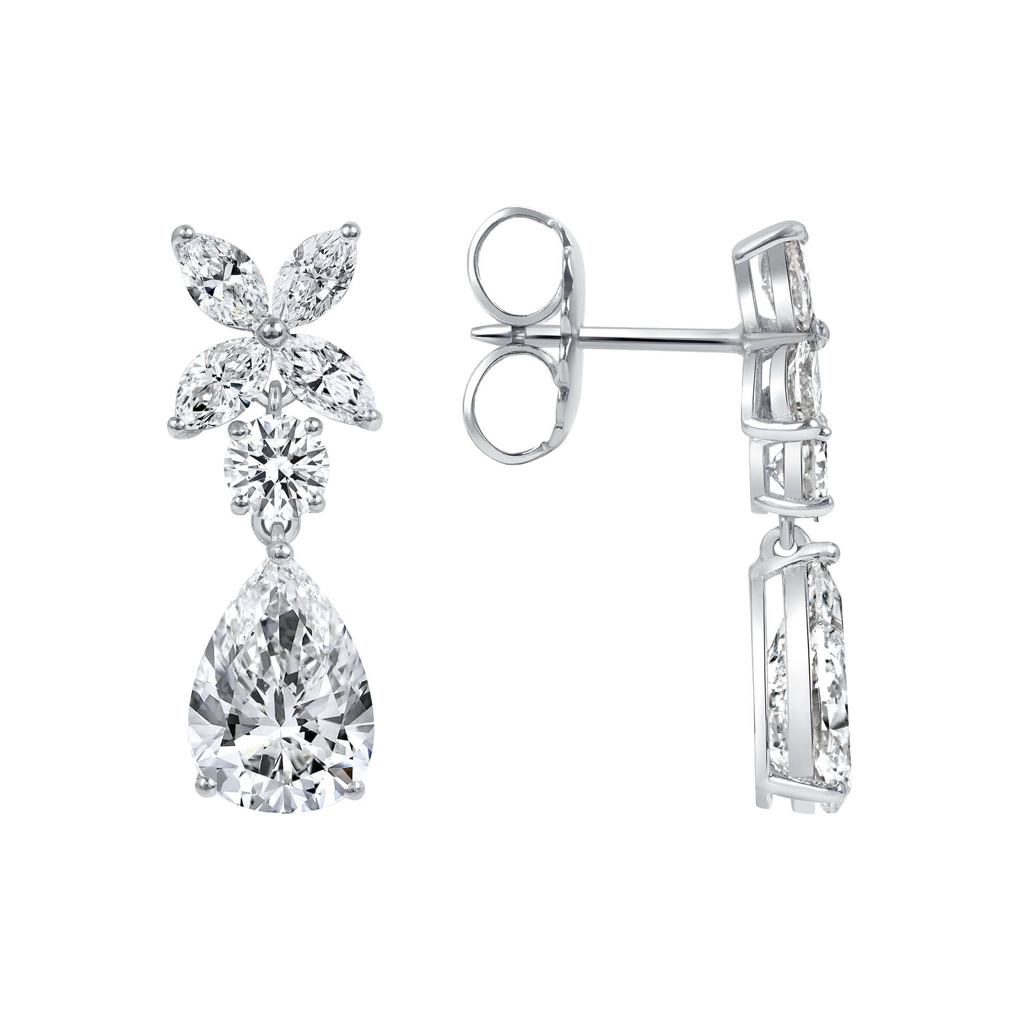5.23 CT. Mixed Cut Diamond Drop Earrings in Platinum - Teardrop Earring