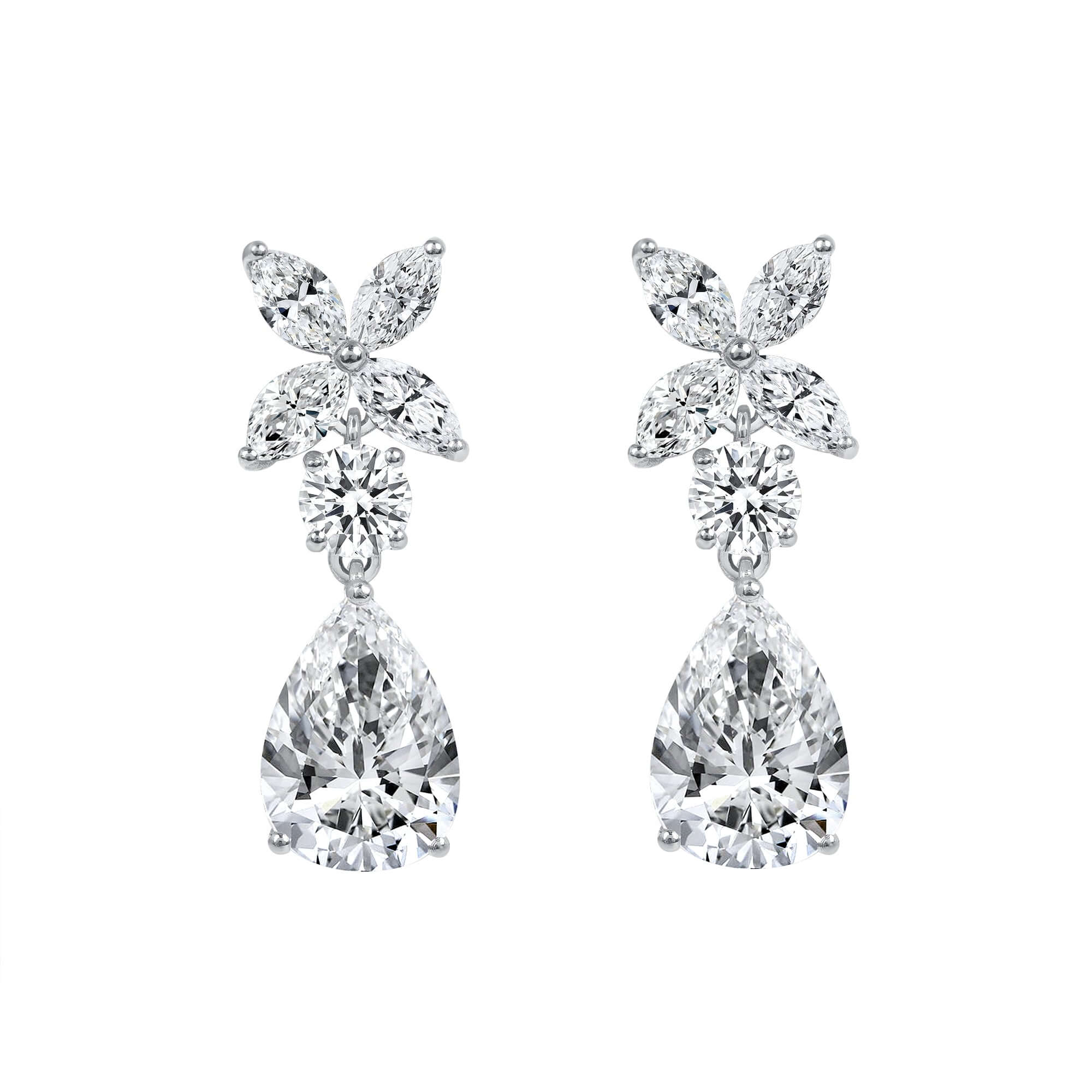 5.23 CT. Mixed Cut Diamond Drop Earrings in Platinum - Teardrop Earring
