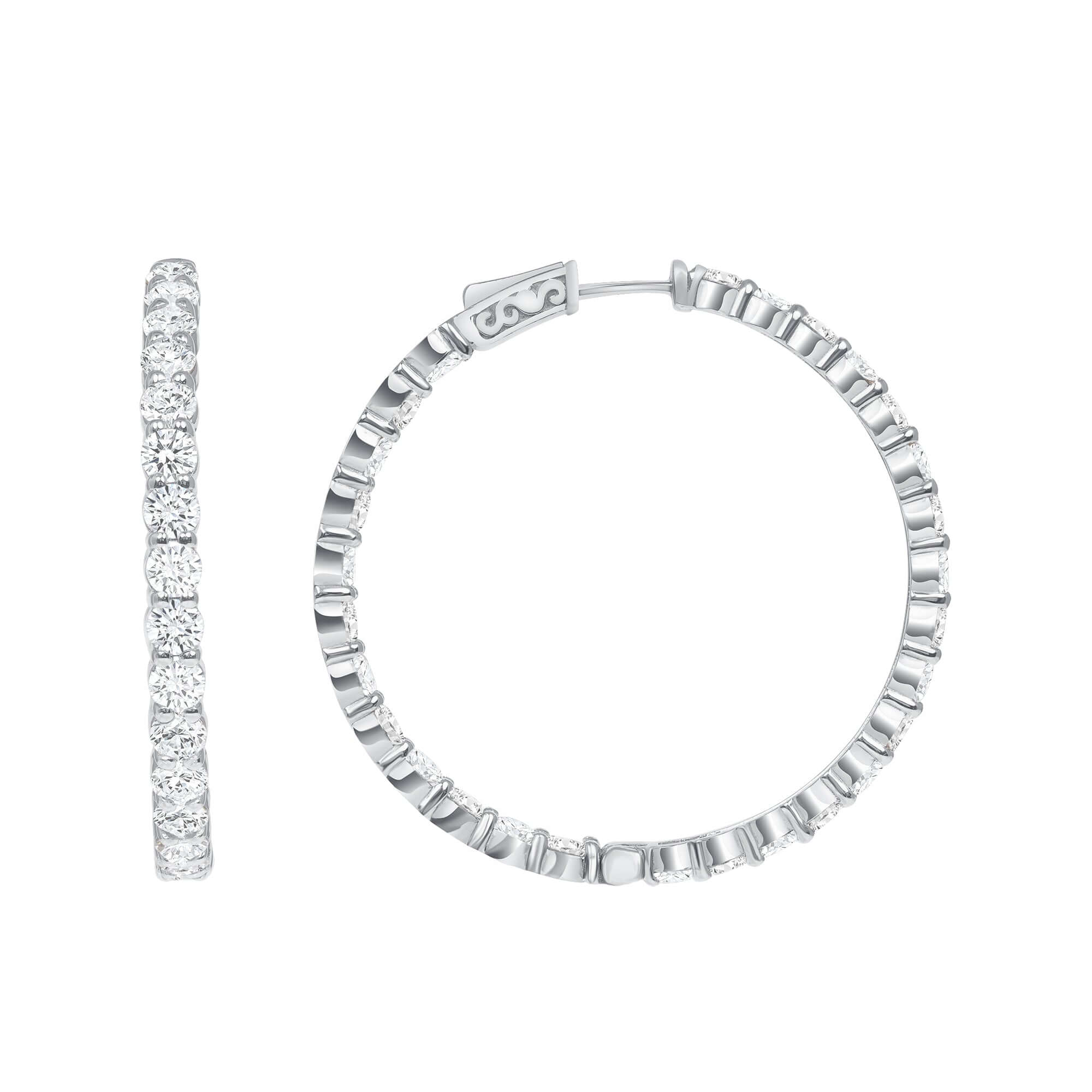 9.33 CT. Round Brilliant Diamond Hoop Earrings in 14K White Gold - Hoop Earring
