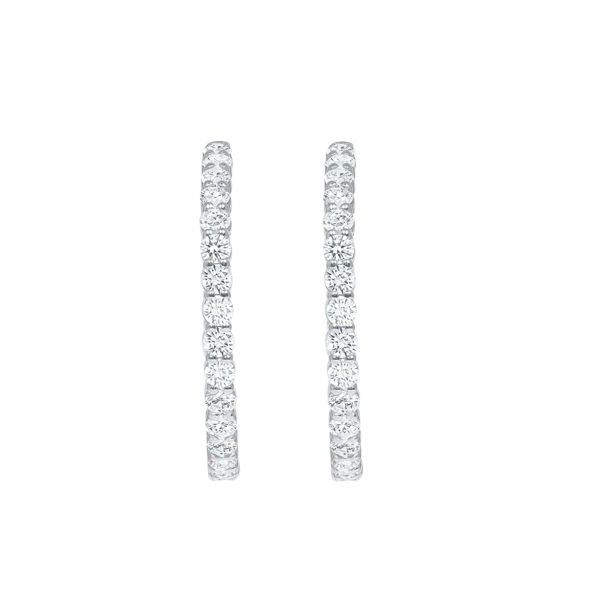 9.33 CT. Round Brilliant Diamond Hoop Earrings in 14K White Gold - Hoop Earring
