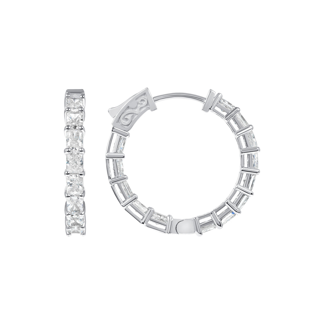 3.85 CT. Radiant Cut Diamond Hoop Earrings in 14K White Gold