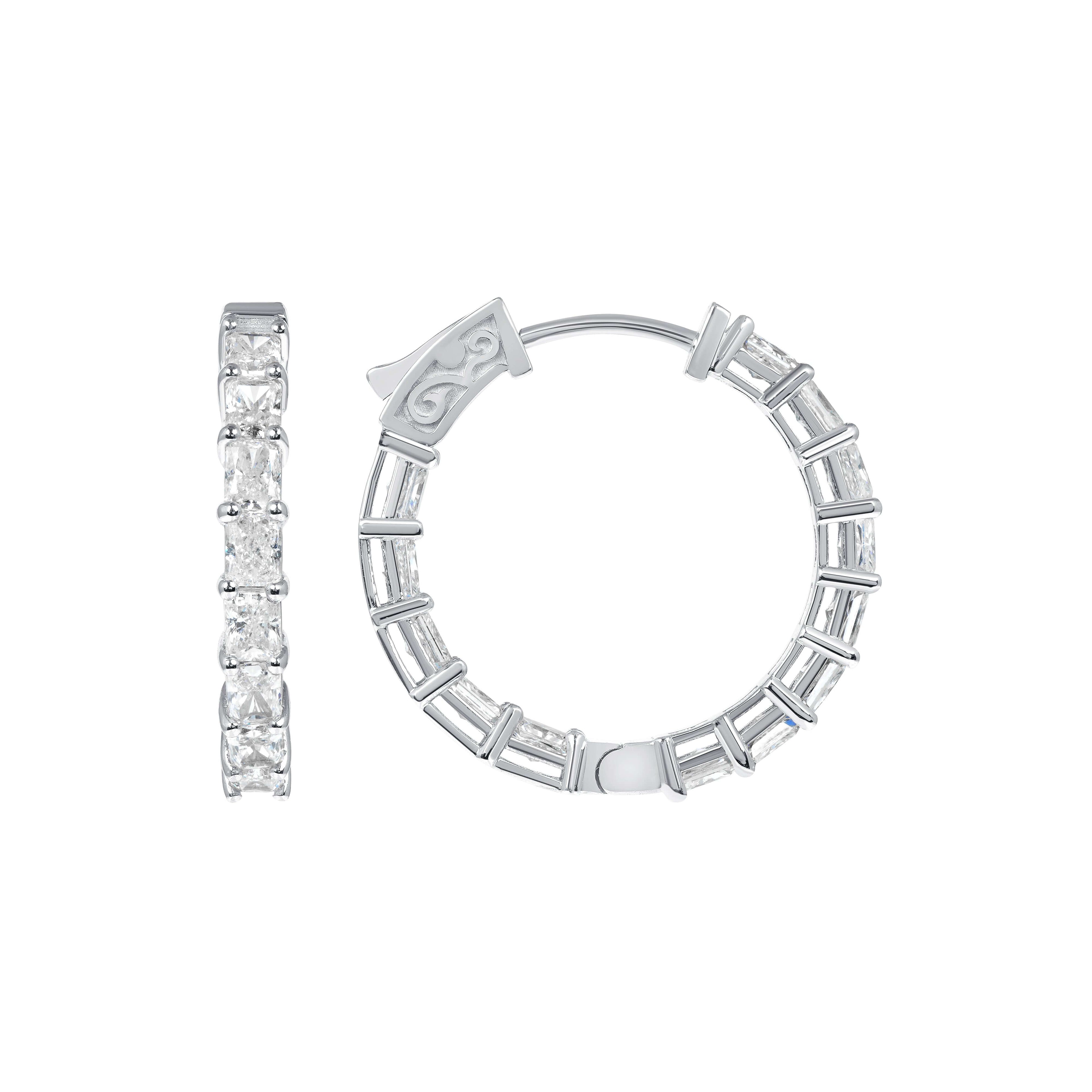 3.85 CT. Radiant Cut Diamond Hoop Earrings in 14K White Gold - Hoop Earring