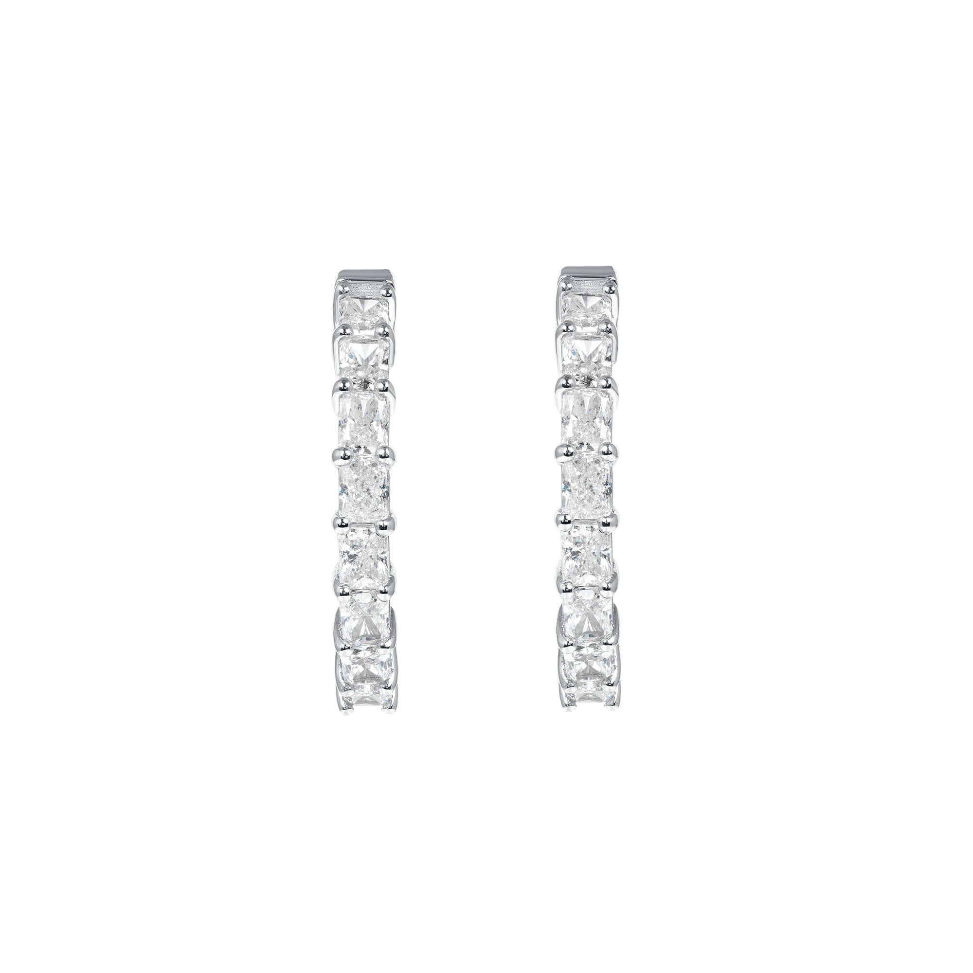 3.85 CT. Radiant Cut Diamond Hoop Earrings in 14K White Gold - Hoop Earring