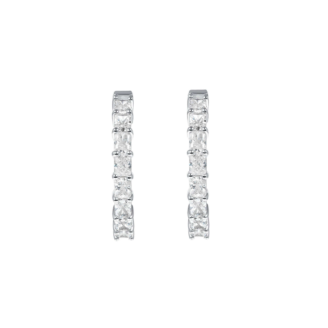 3.85 CT. Radiant Cut Diamond Hoop Earrings in 14K White Gold - Hoop Earring