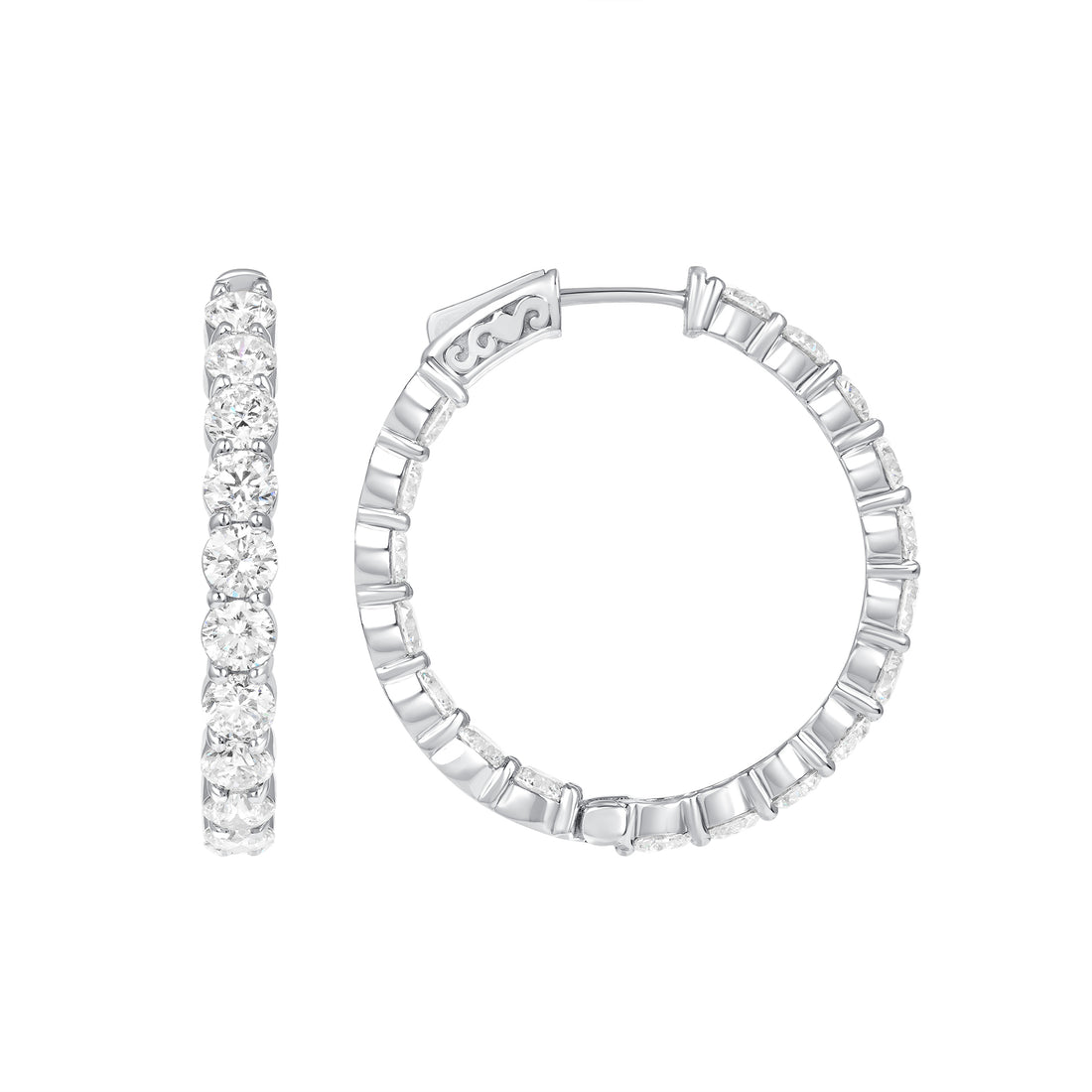 8.46 CT. Round Brilliant Diamond Hoop Earrings in 14K White Gold