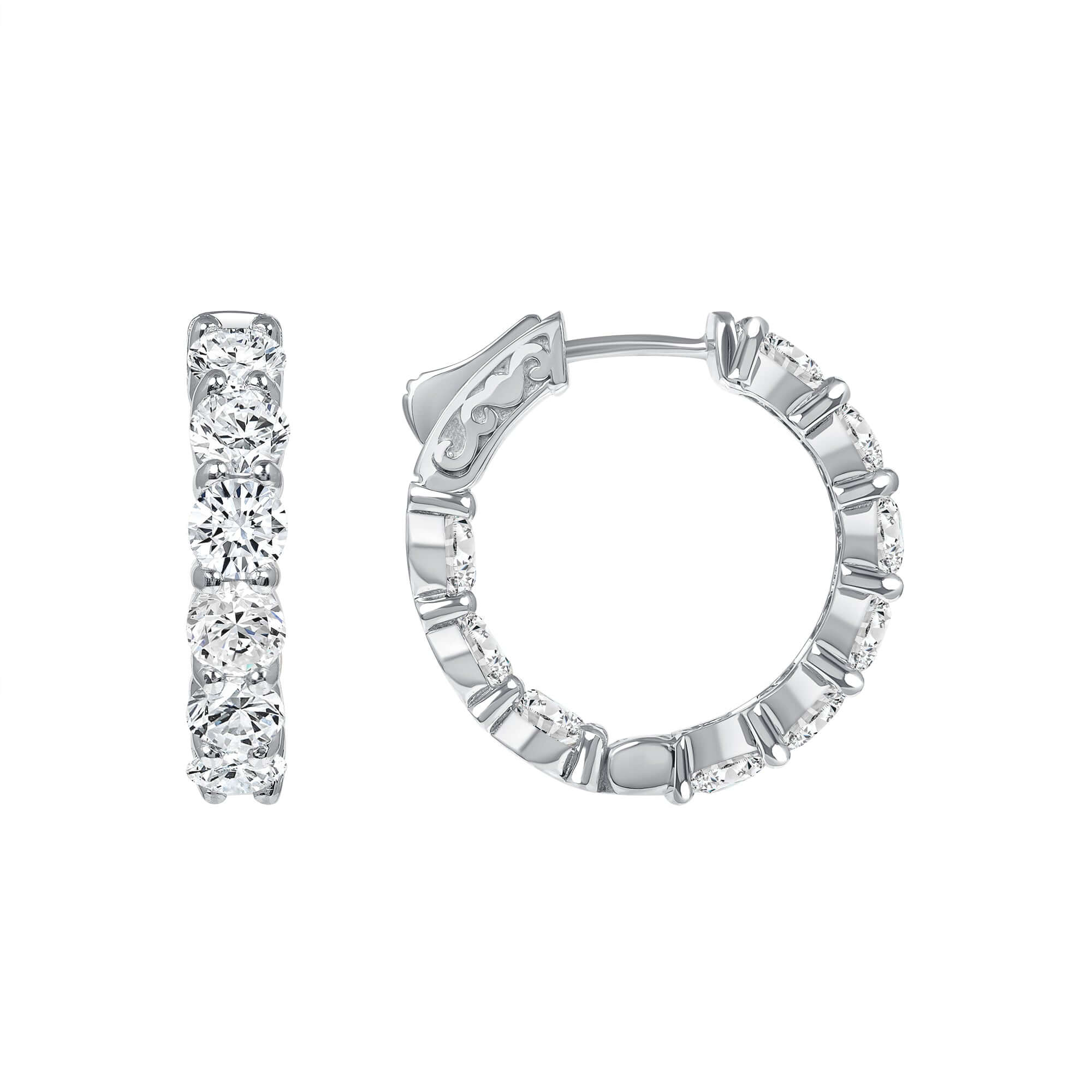 5.55 CT. Round Brilliant Diamond Hoop Earrings in 14K White Gold - Hoop Earring