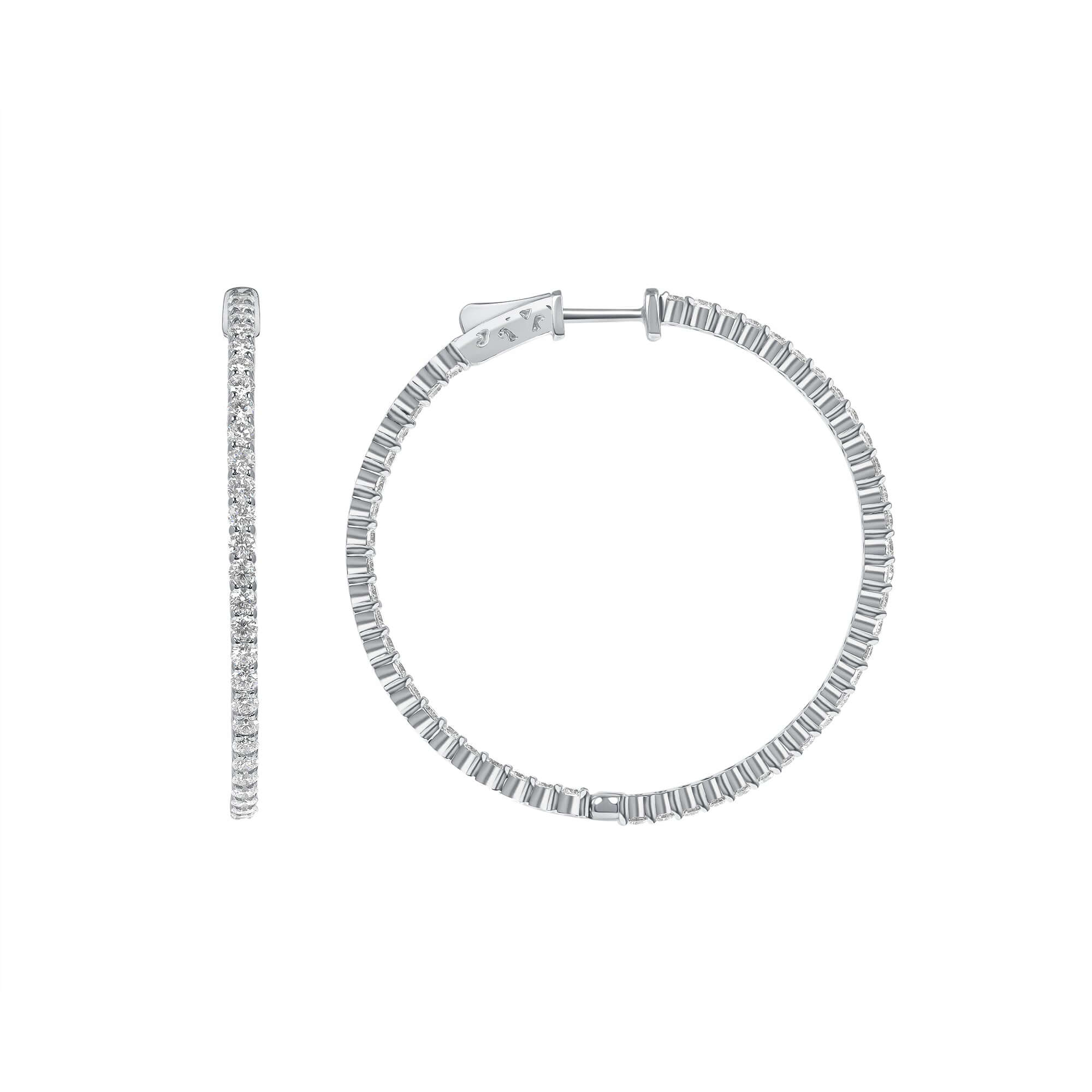 3.48 CT. Round Brilliant Diamond Hoop Earrings in 14K White Gold - Hoop Earring