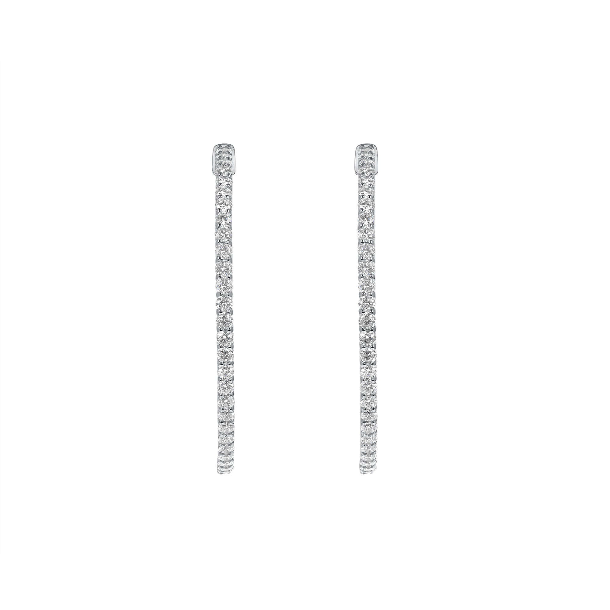 3.48 CT. Round Brilliant Diamond Hoop Earrings in 14K White Gold - Hoop Earring