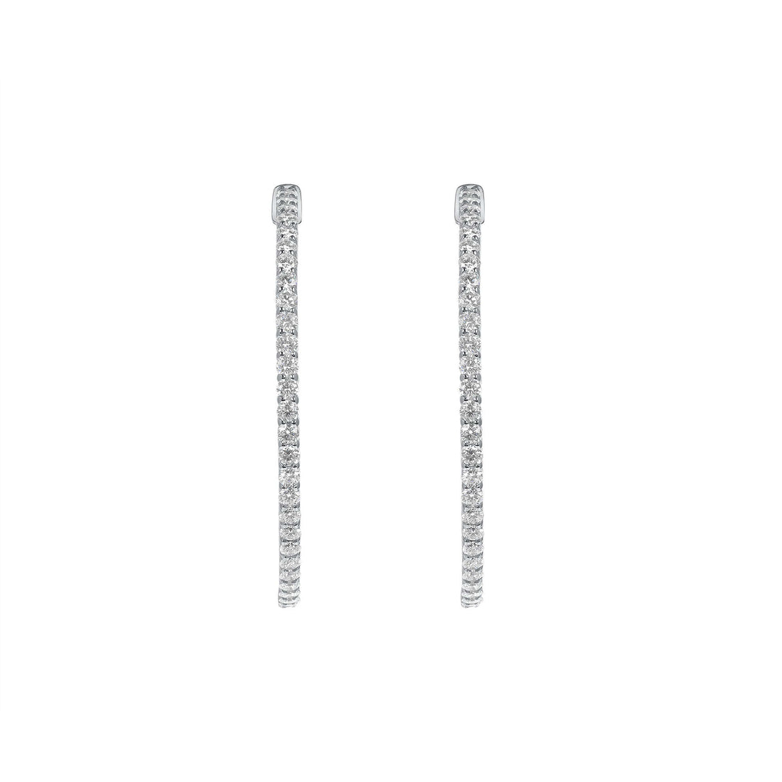 3.48 CT. Round Brilliant Diamond Hoop Earrings in 14K White Gold - Hoop Earring
