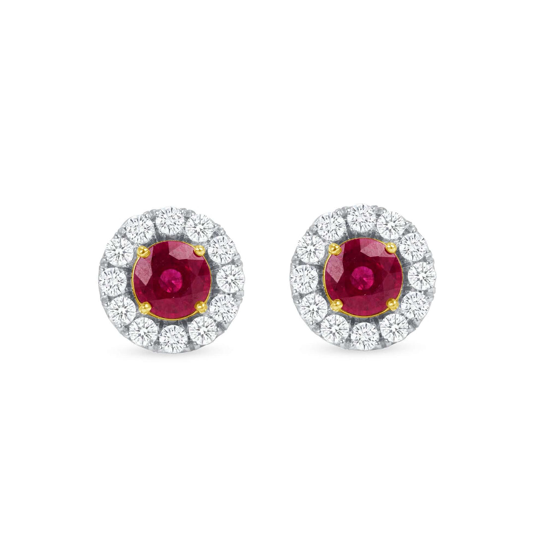 2.78 CT. Round Brilliant Ruby and Diamond Halo Stud Earrings - Stud Earring