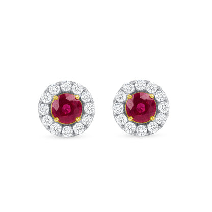 2.78 CT. Round Brilliant Ruby and Diamond Halo Stud Earrings