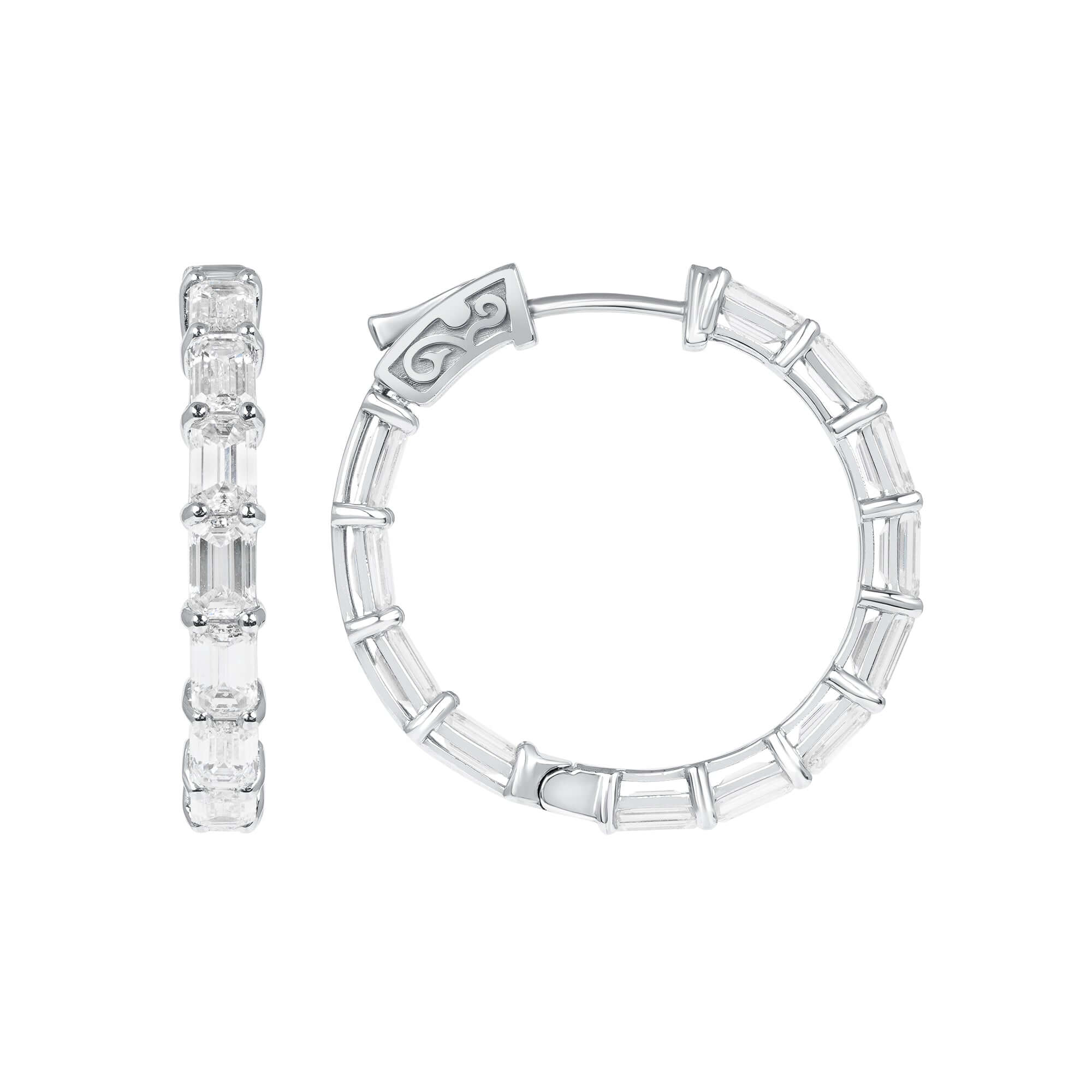 6.09 CT. Emerald Cut Diamond Hoop Earrings in 14K White Gold - Hoop Earring