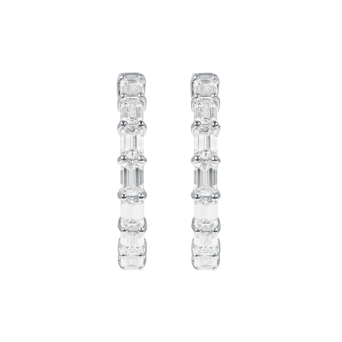 6.09 CT. Emerald Cut Diamond Hoop Earrings in 14K White Gold - Hoop Earring