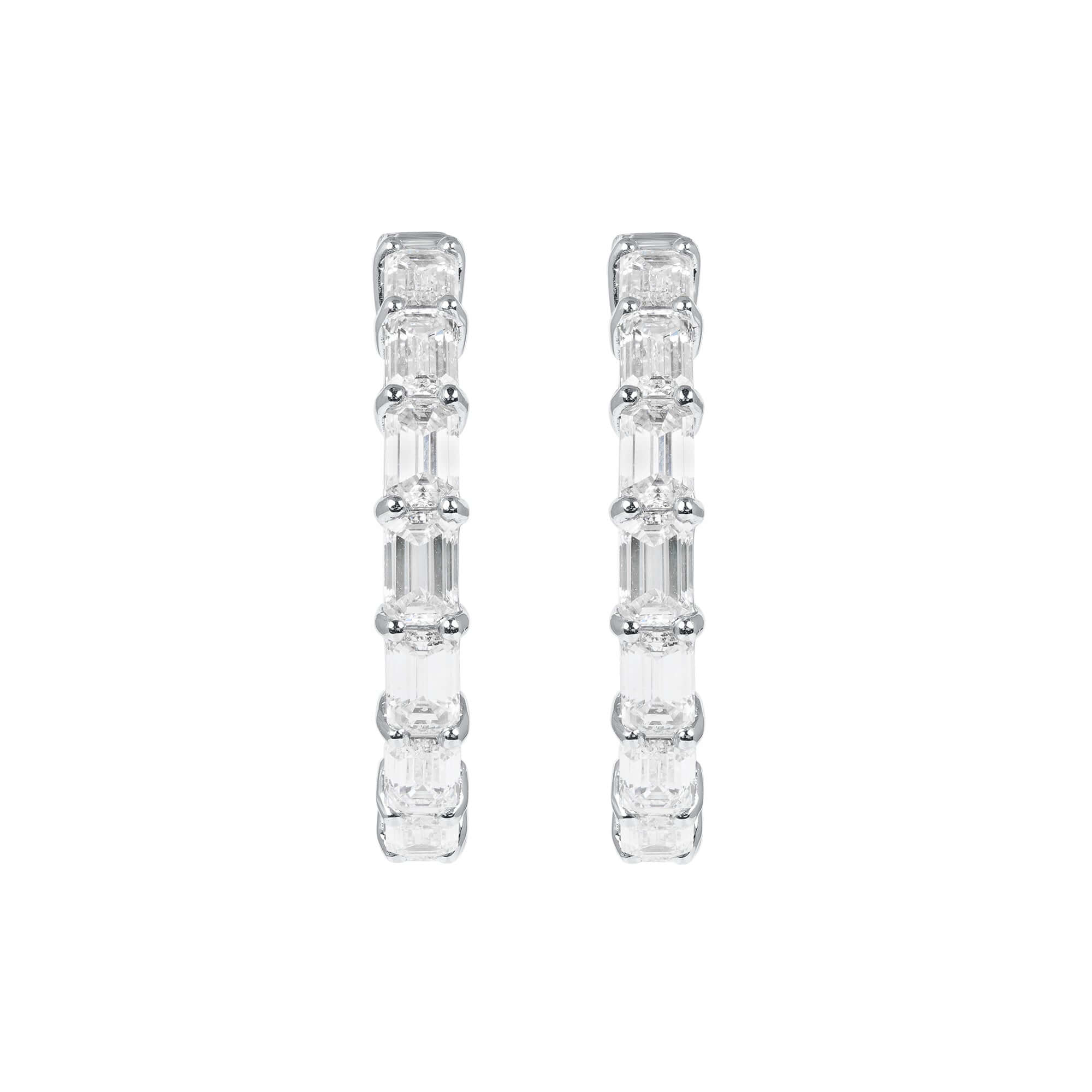6.09 CT. Emerald Cut Diamond Hoop Earrings in 14K White Gold - Hoop Earring