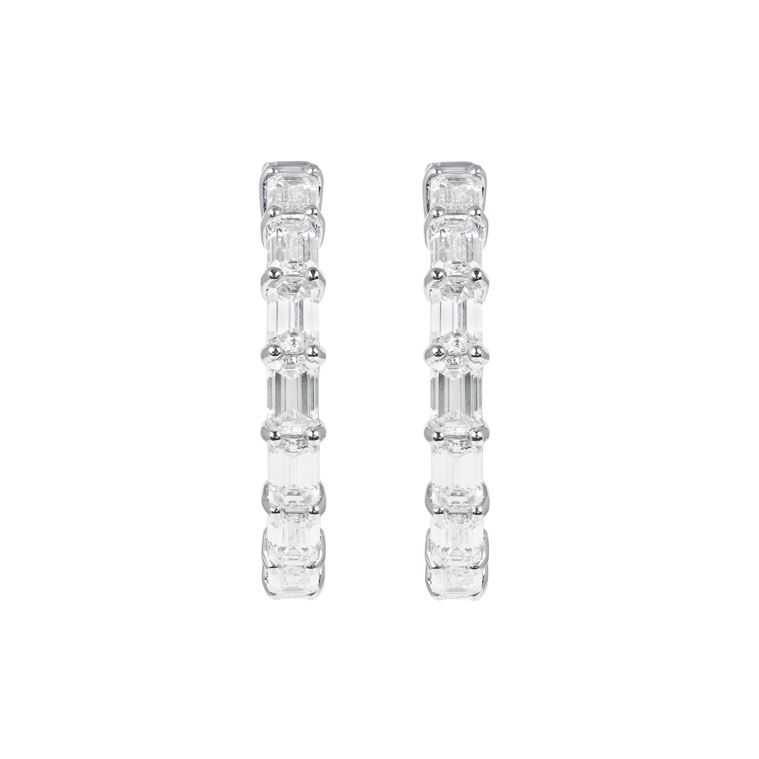 6.09 CT. Emerald Cut Diamond Hoop Earrings in 14K White Gold