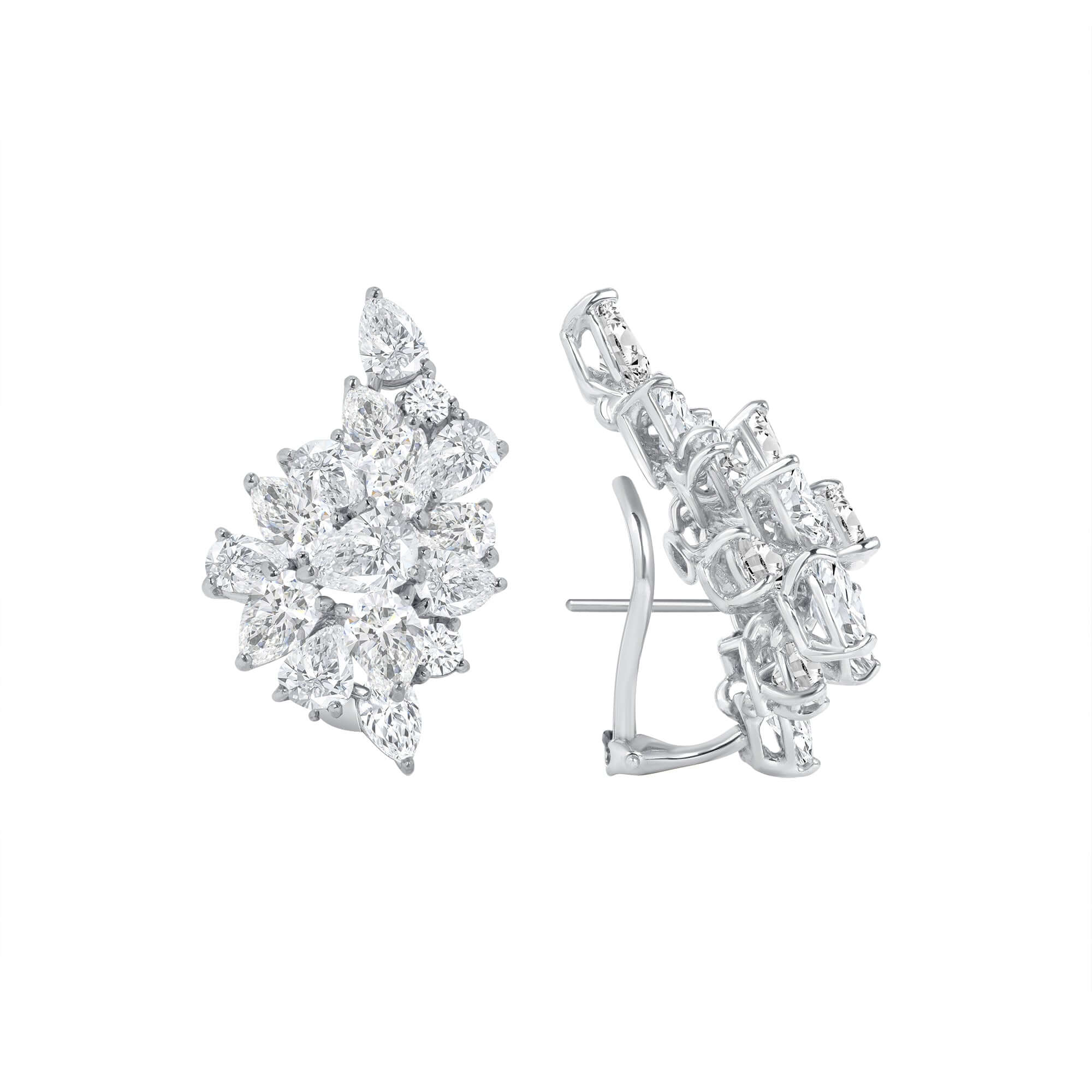 14.5 CT. Pear Cut and Round Brilliant Diamond Stud Earrings in 14K White Gold - Stud Earring