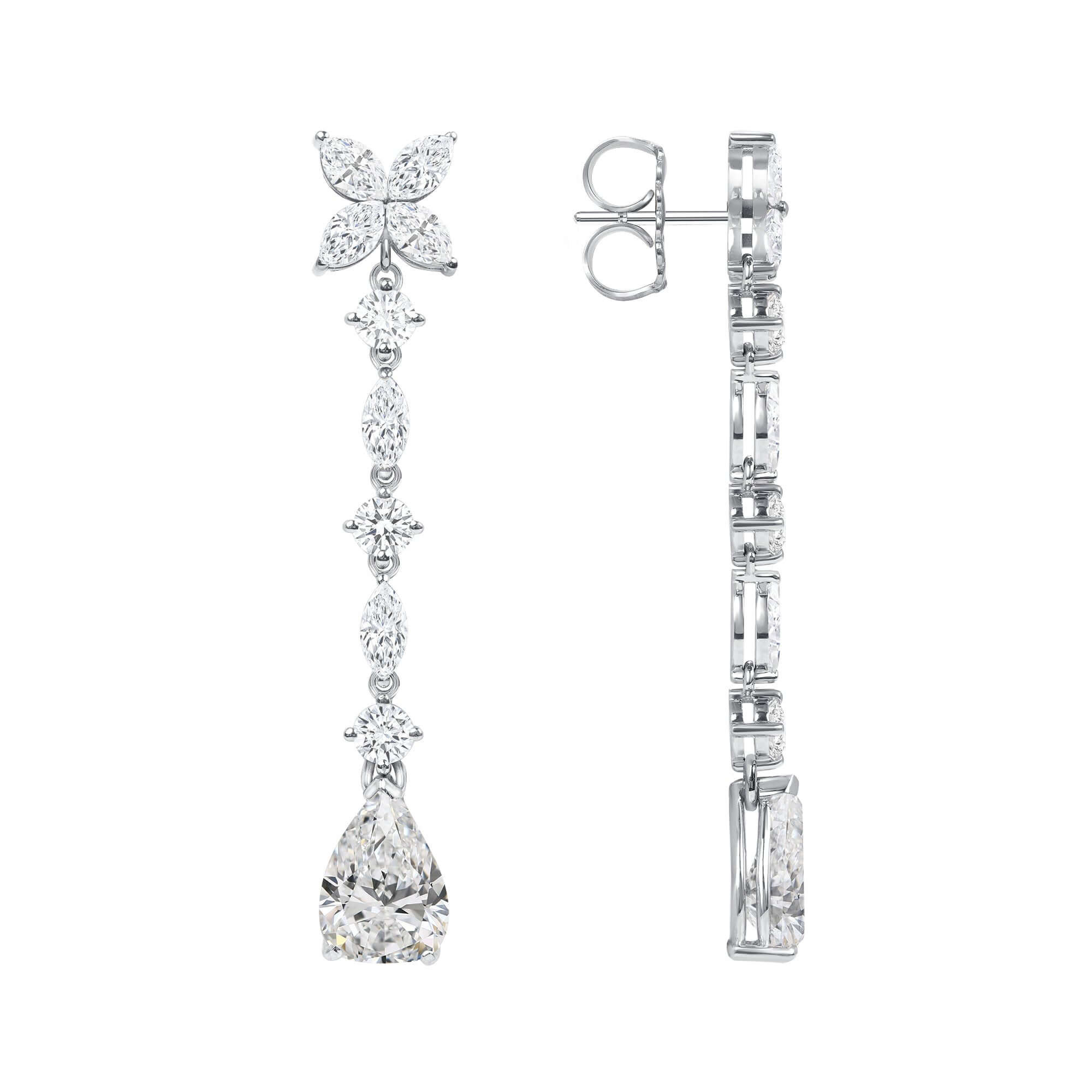 7.25 CT. Mixed Cut Diamond Dangle Earrings in 14K White Gold - Teardrop Earring