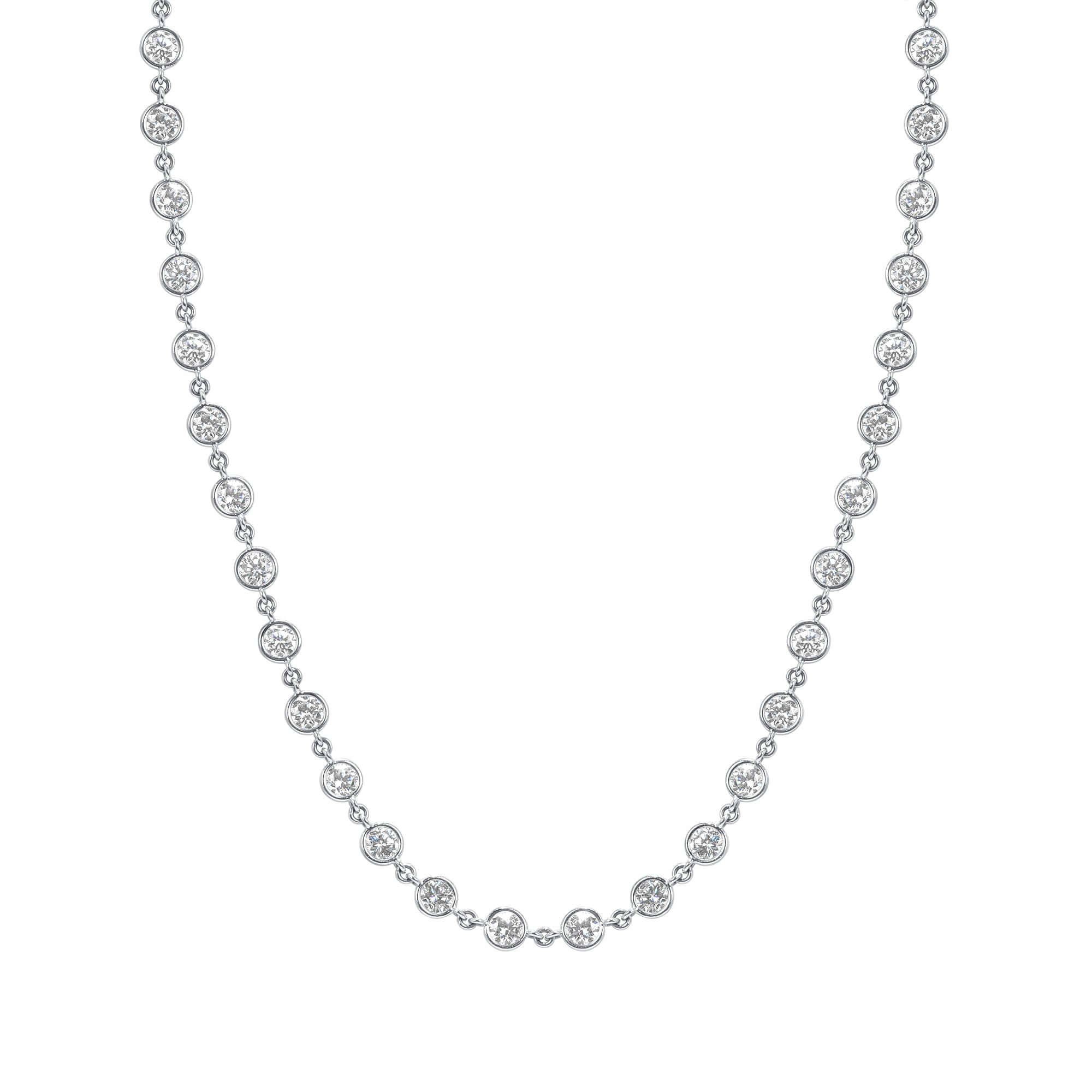 12.09 CT. Round Brilliant Diamond Bezel Set Necklace in 14K White Gold - Station Necklace