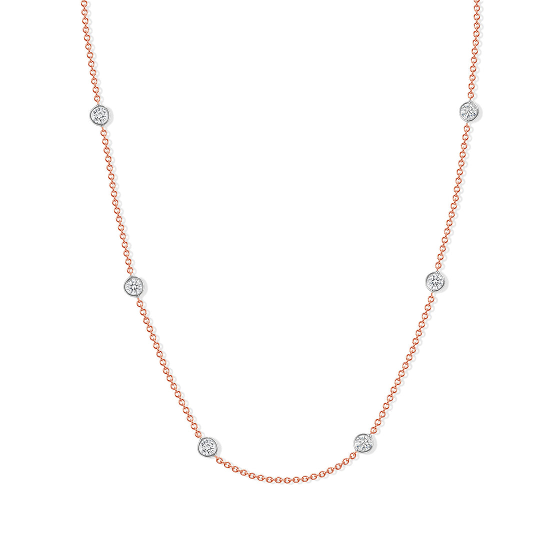 2.43 CT Round Brilliant Diamond Bezel Set Necklace in 14K White Gold and Rose Gold