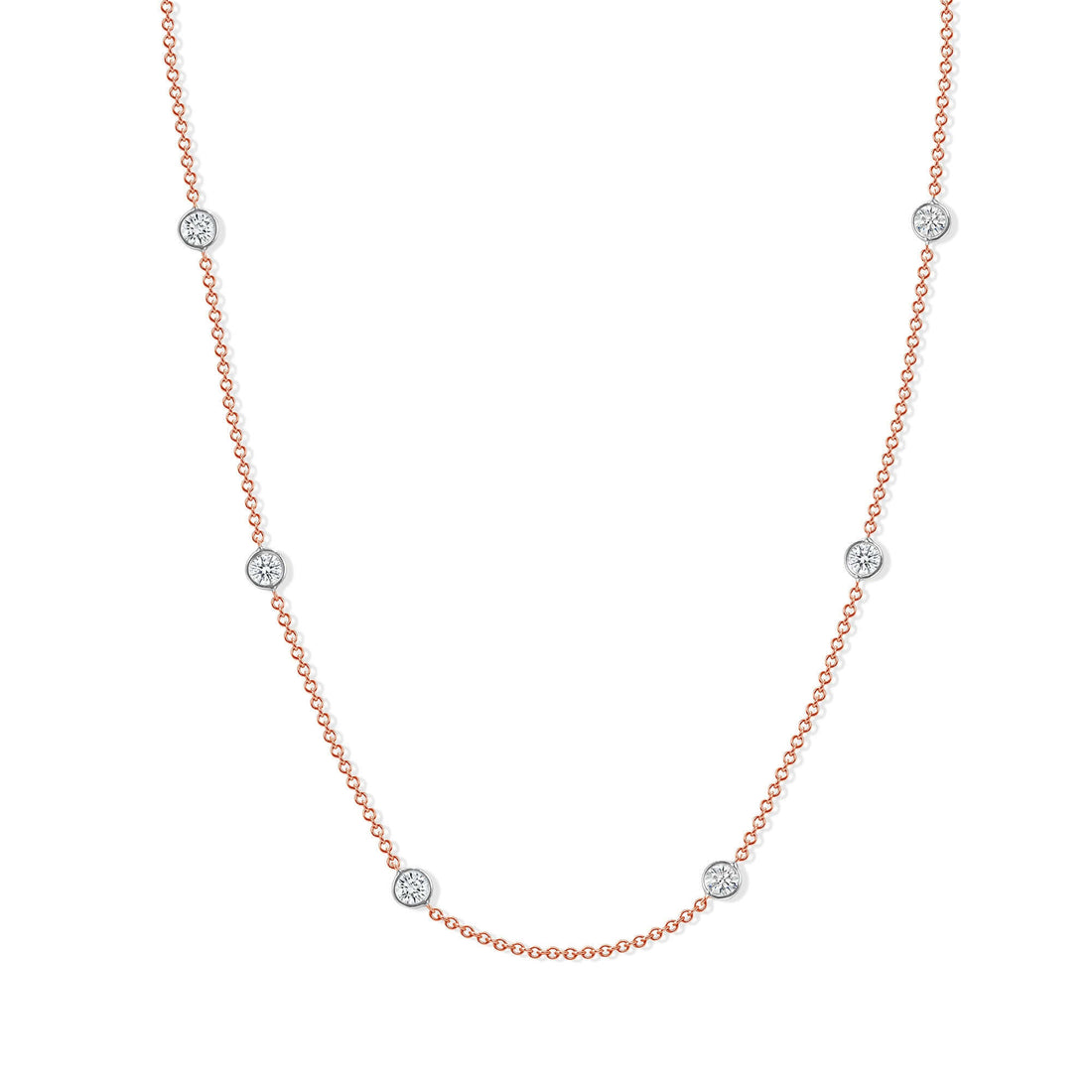 2.43 CT Round Brilliant Diamond Bezel Set Necklace in 14K White Gold and Rose Gold - Station Necklace