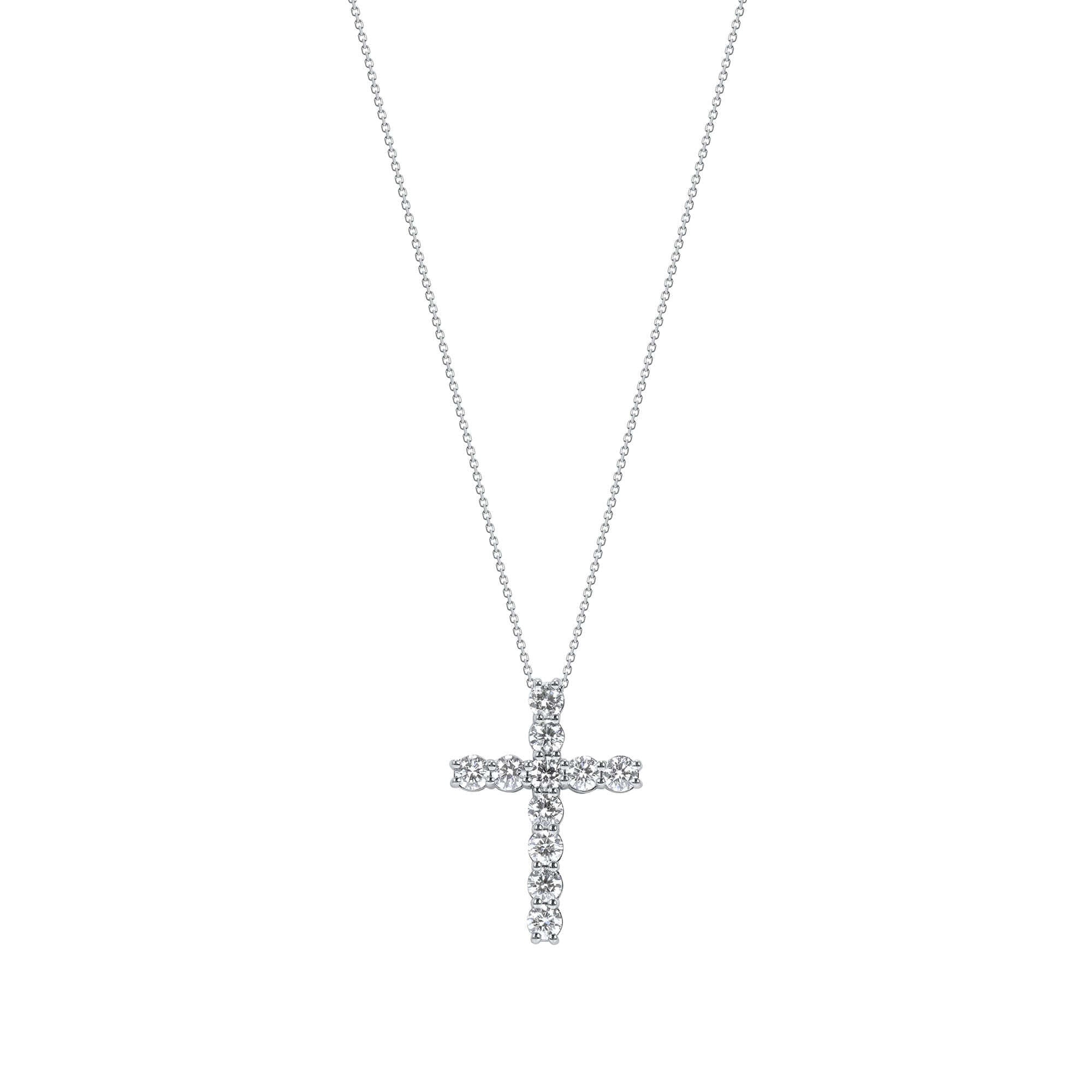 2.59 CT. Round Brilliant Diamond Cross Pendant Necklace in 14K White Gold - Pendant Necklace