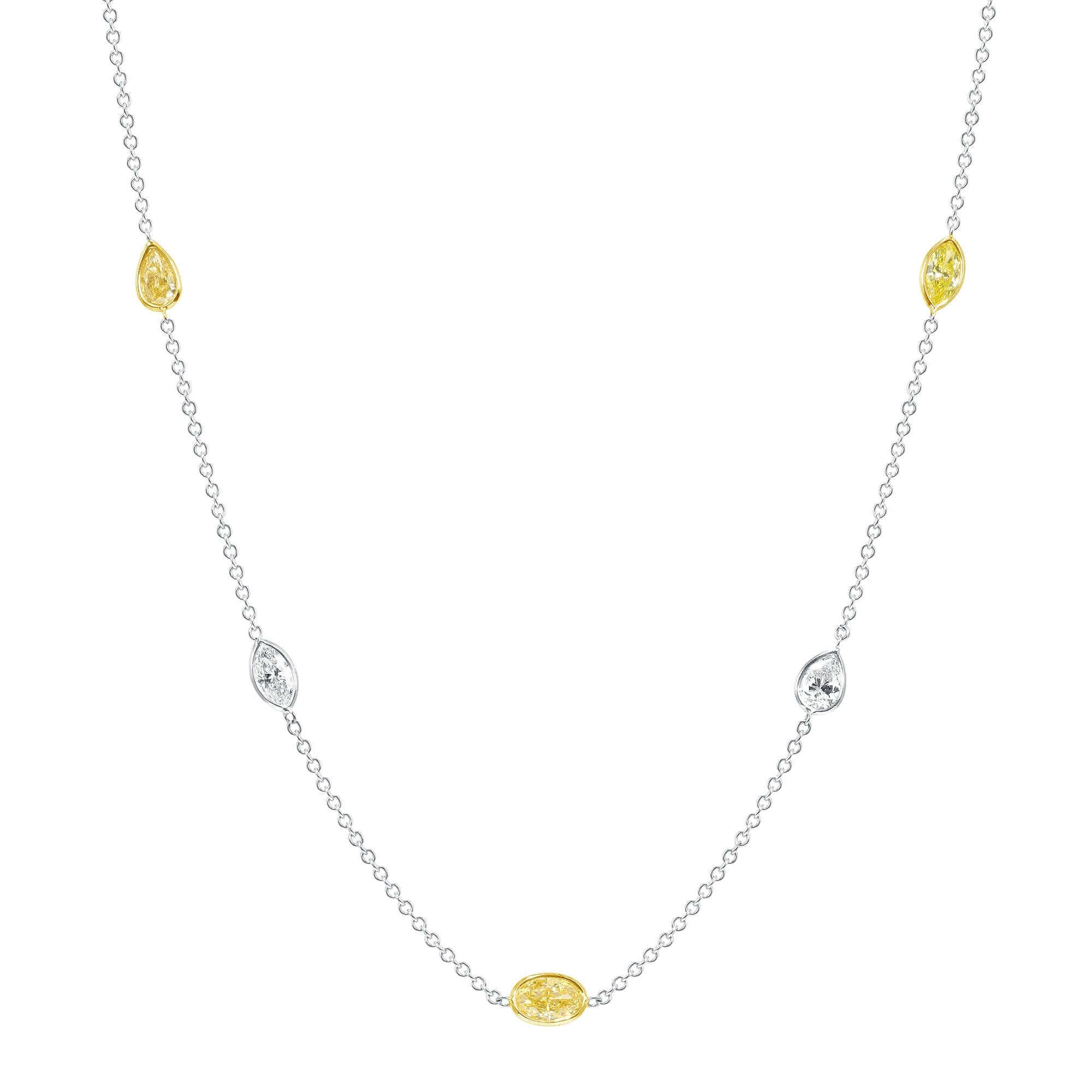 4.59 CT. Fancy Shape Yellow Diamond Necklace in 18K White Gold and Yellow Gold - Station Necklace