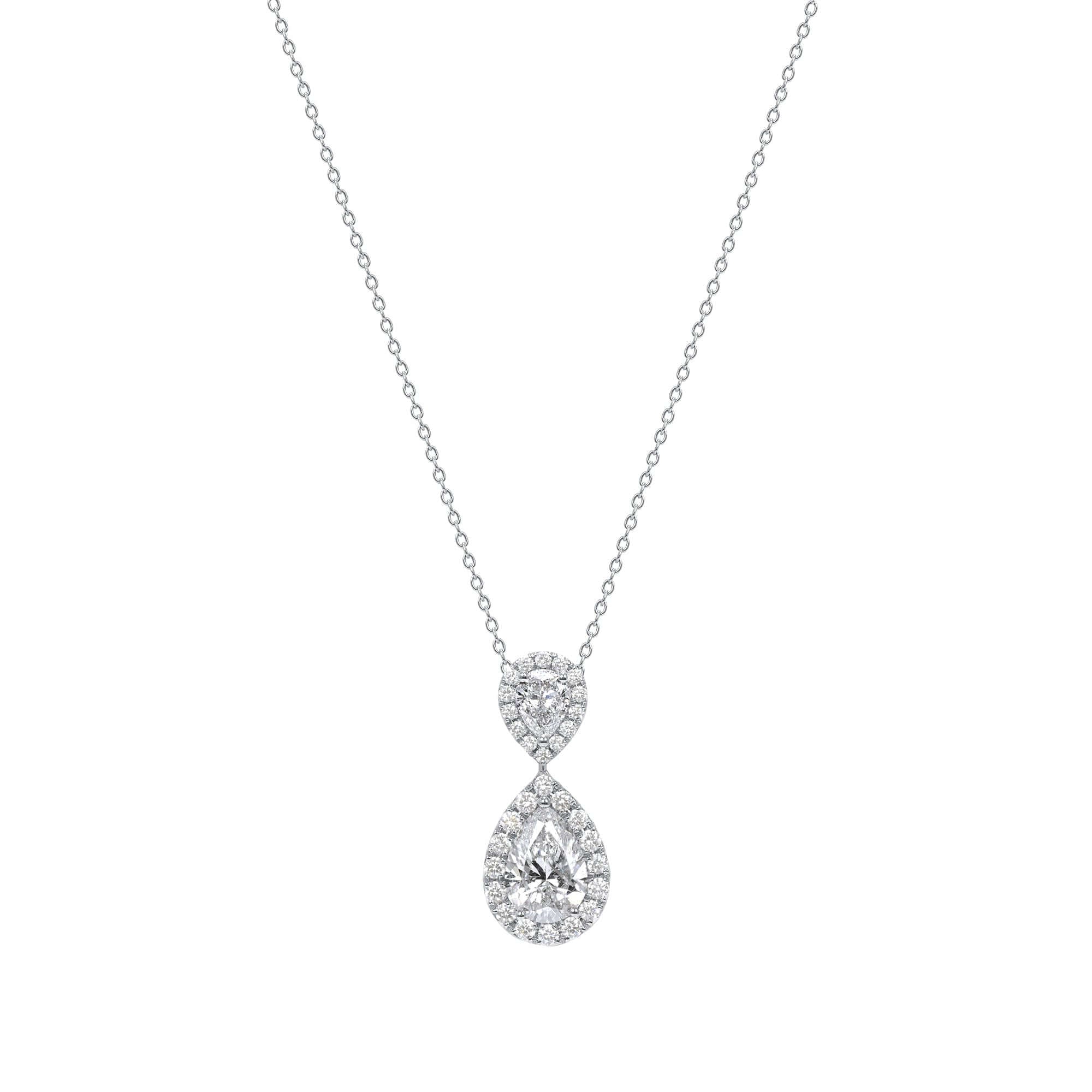 3.06 CT. Pear Cut and Round Brilliant Diamond Pendant Necklace in 14K White Gold - Pendant Necklace