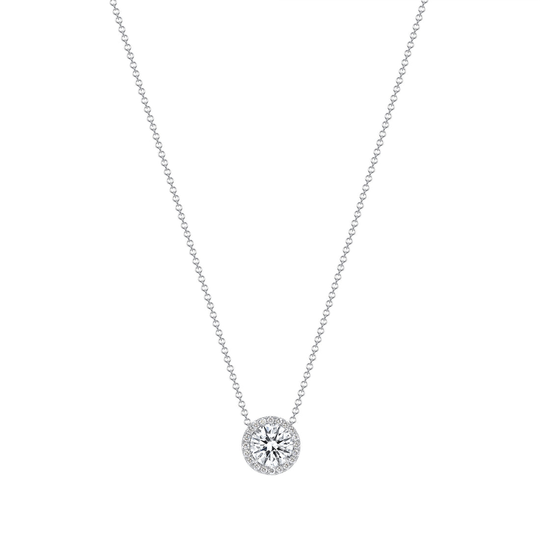 2.92 CT. Halo Round Brilliant Diamond Pendant Necklace in 14K White Gold
