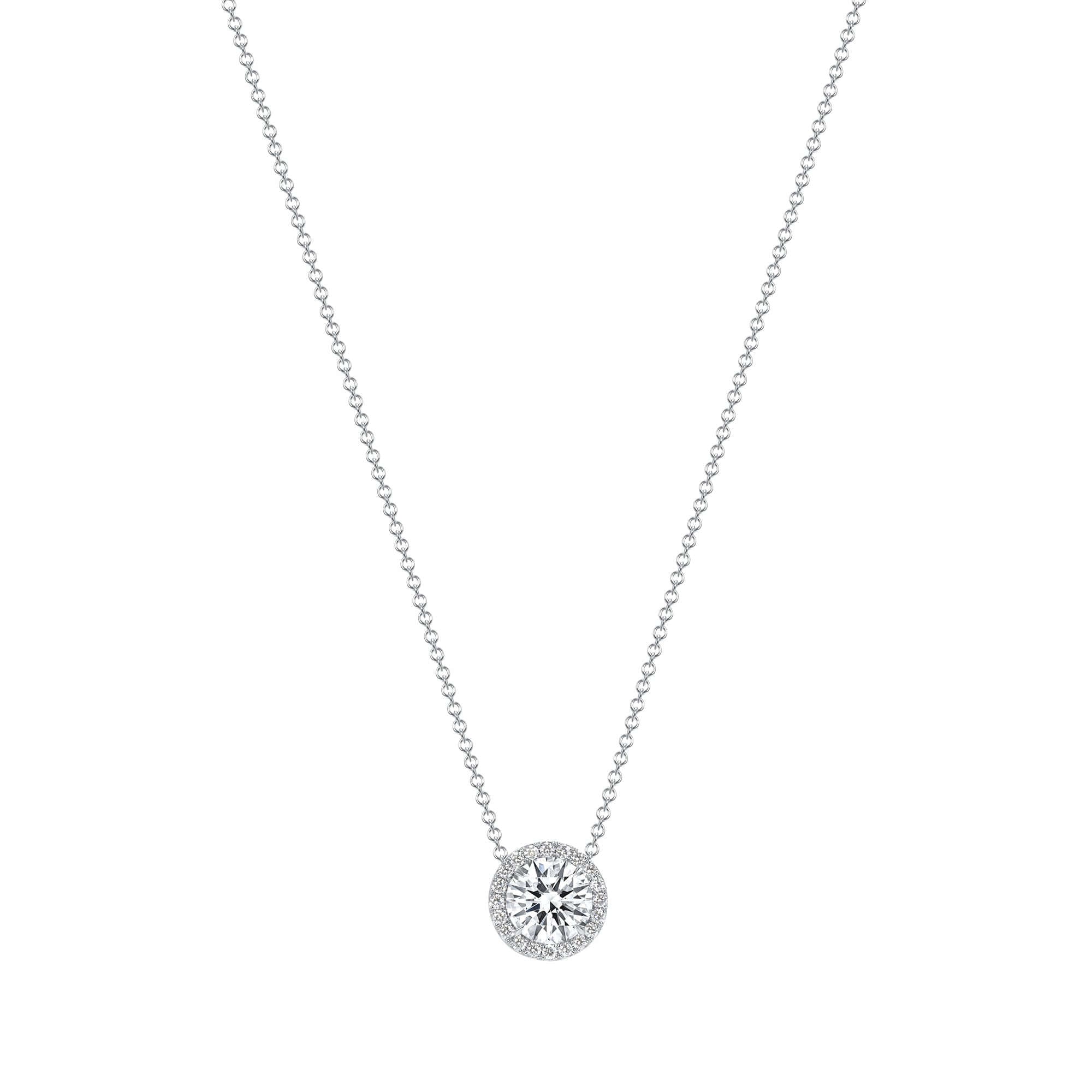 2.92 CT. Halo Round Brilliant Diamond Pendant Necklace in 14K White Gold - Pendant Necklace