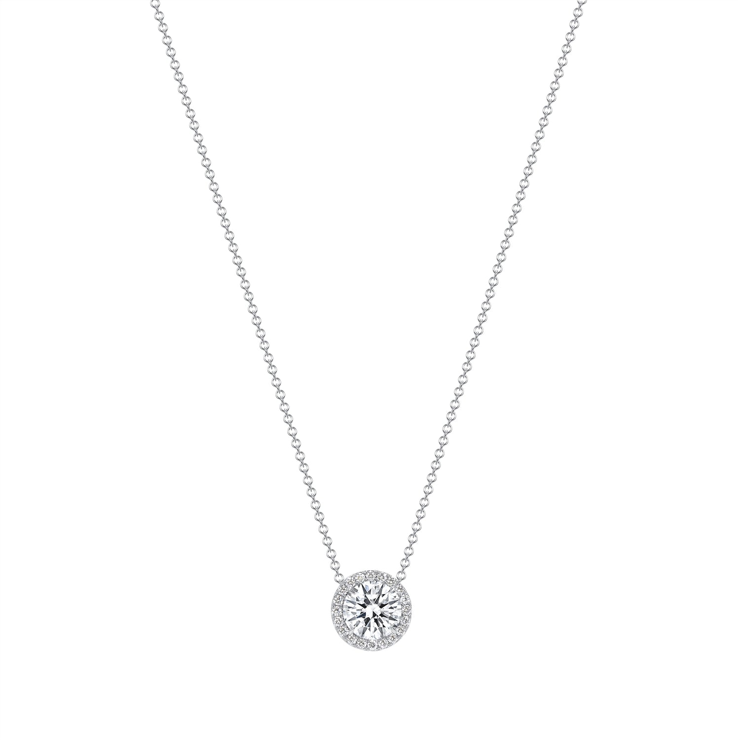 2.92 CT. Halo Round Brilliant Diamond Pendant Necklace in 14K White Gold