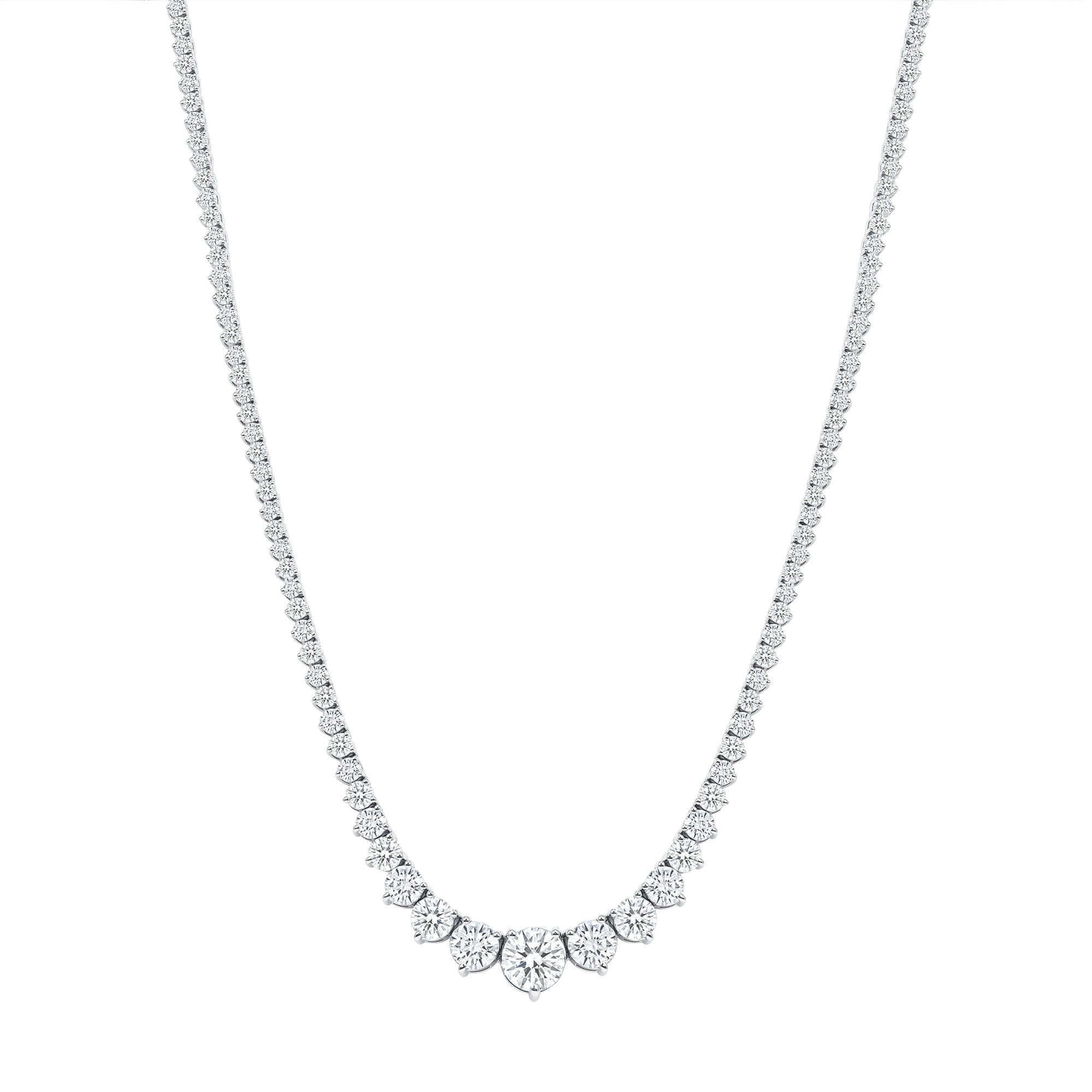 10.97 CT. Round Brilliant Diamond Graduated Tennis Necklace in 14K White Gold - Tennis Necklace