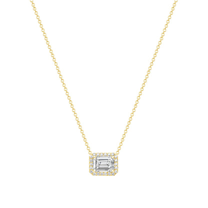 3.23 CT. Halo Emerald Cut Diamond Pendant Necklace in 14K Yellow Gold