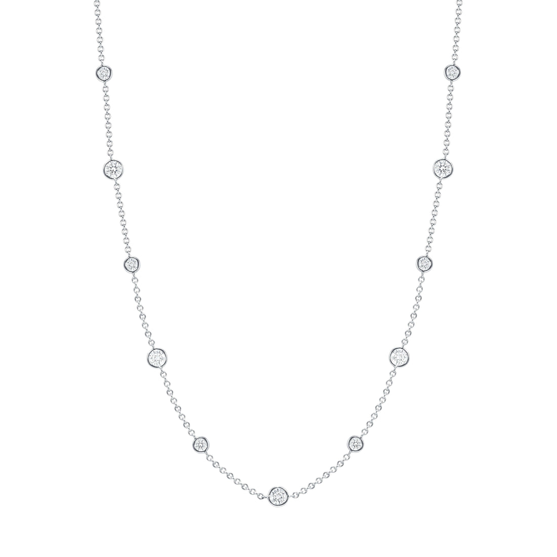 3.27 CT. Round Brilliant Diamond Bezel Set Necklace in 14K White Gold - Station Necklace