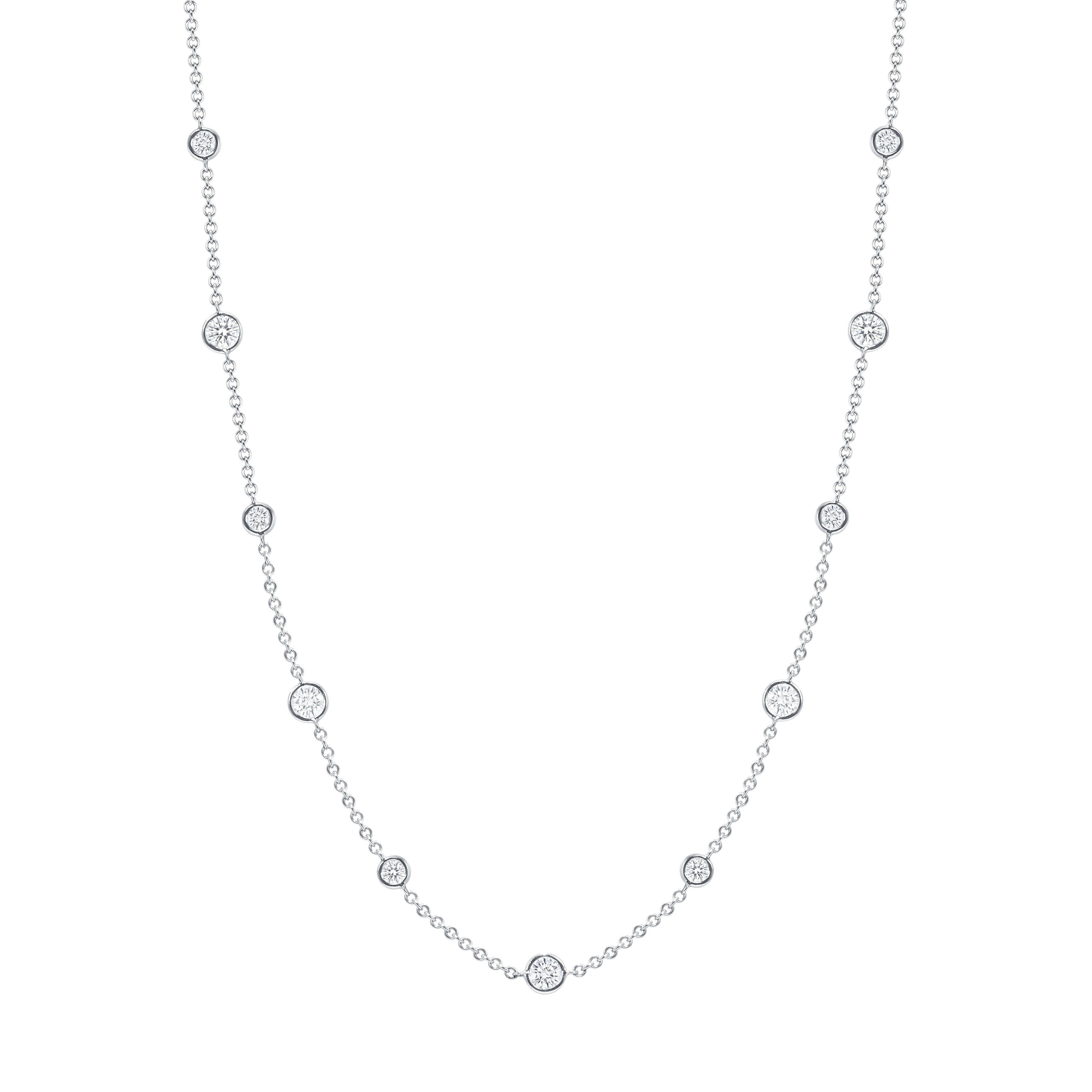 3.27 CT. Round Brilliant Diamond Bezel Set Necklace in 14K White Gold - Station Necklace