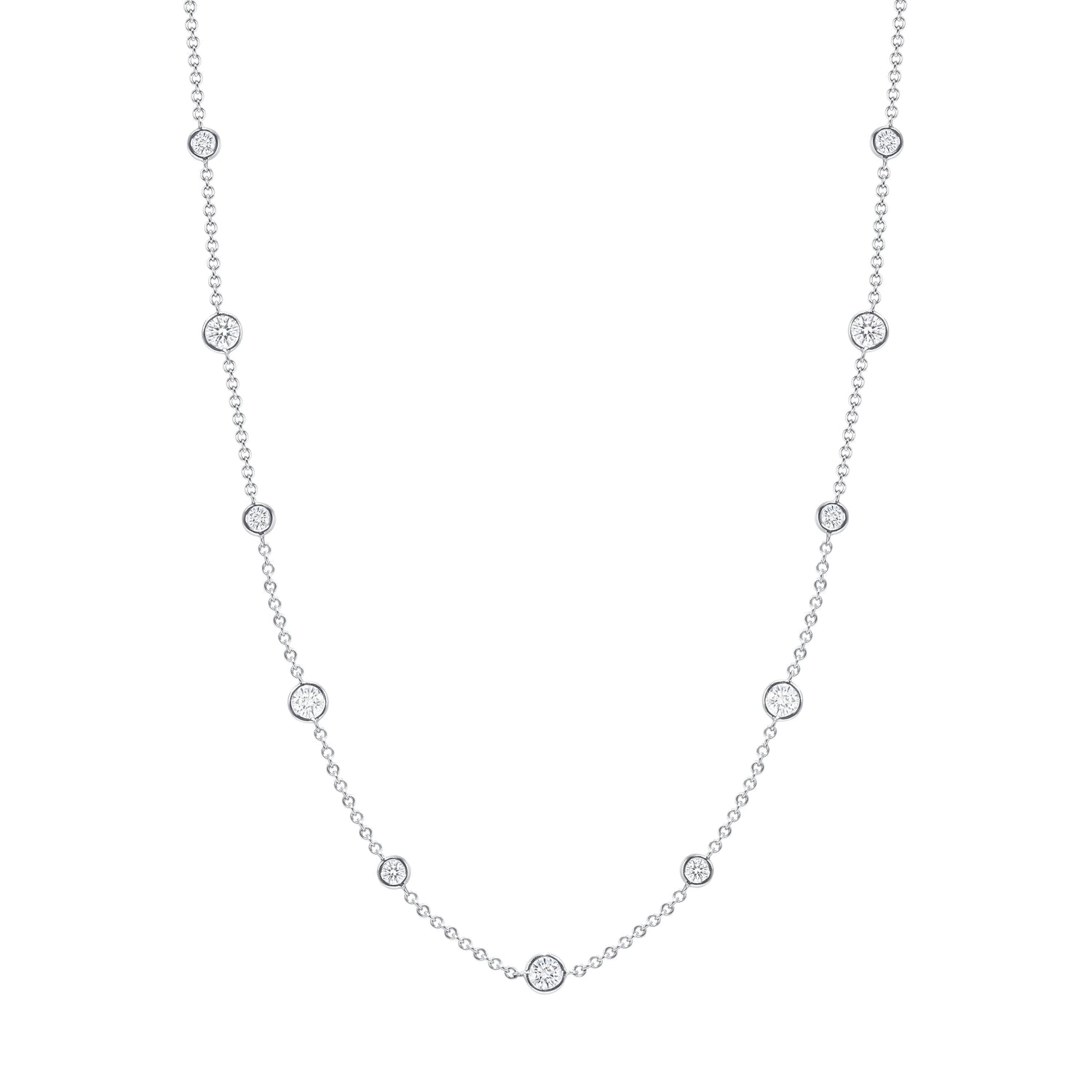 3.27 CT. Round Brilliant Diamond Bezel Set Necklace in 14K White Gold