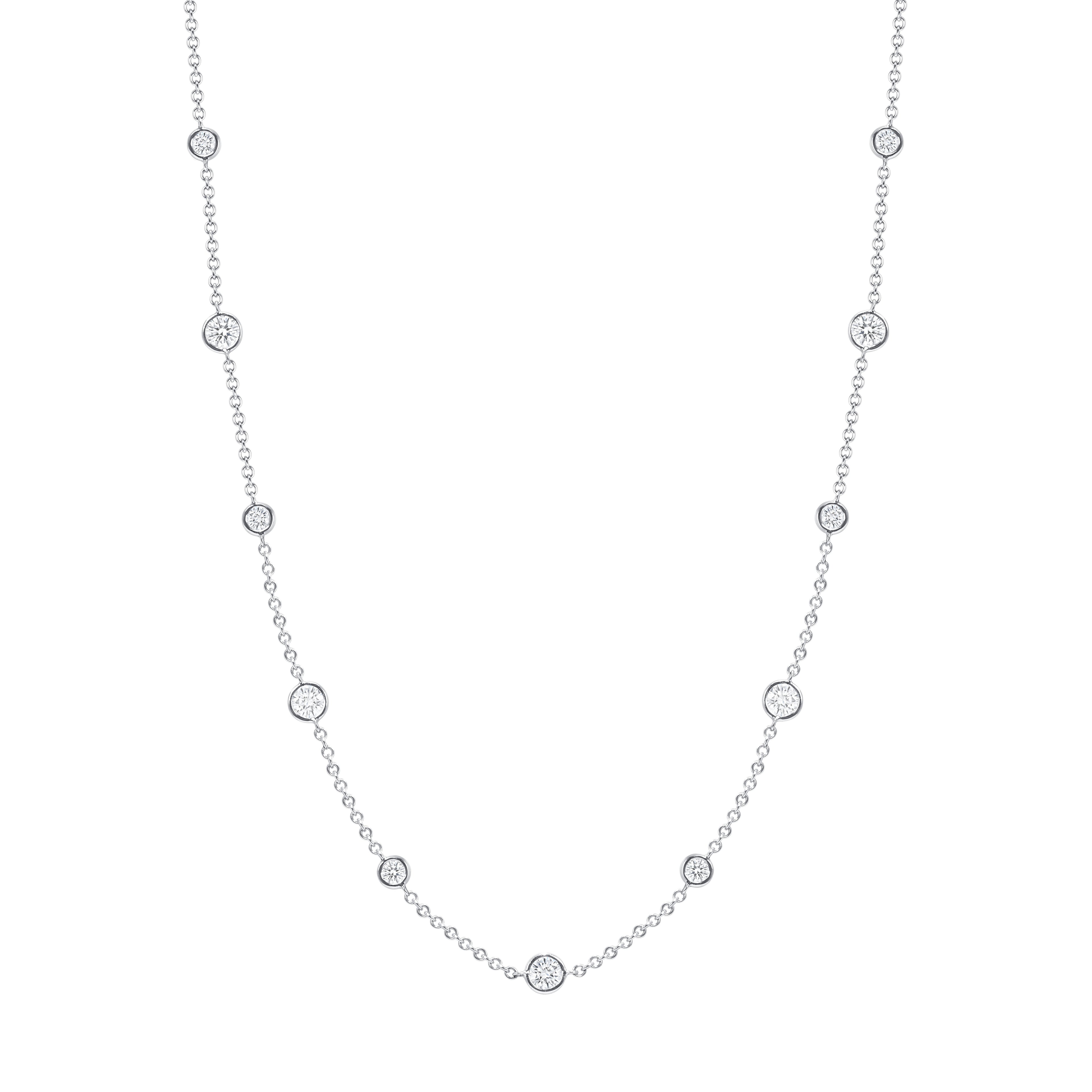 3.27 CT. Round Brilliant Diamond Bezel Set Necklace in 14K White Gold