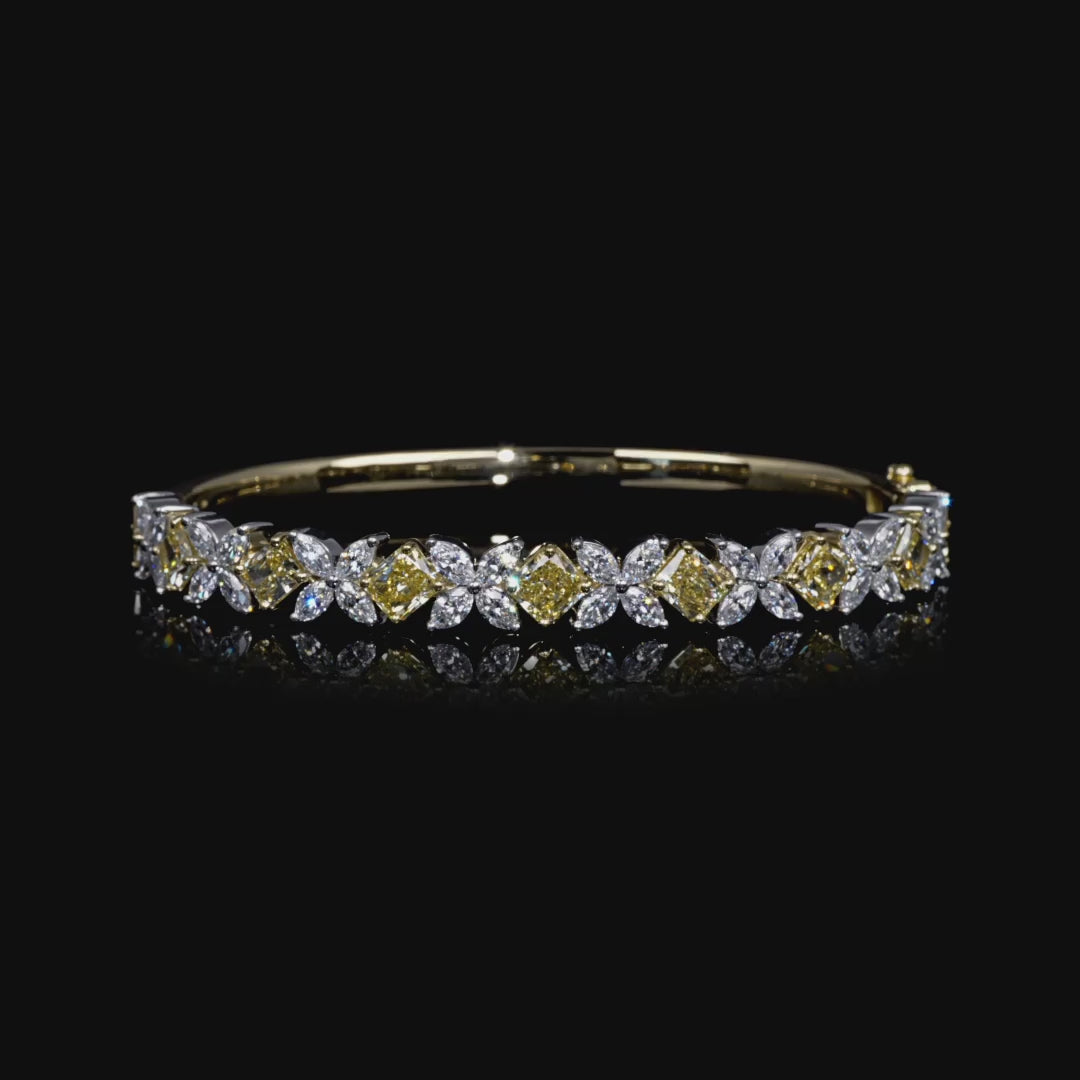 Fancy Yellow Square Diamond and Marquise Diamond Tennis Bracelet in 18K Yellow Gold and Platinum